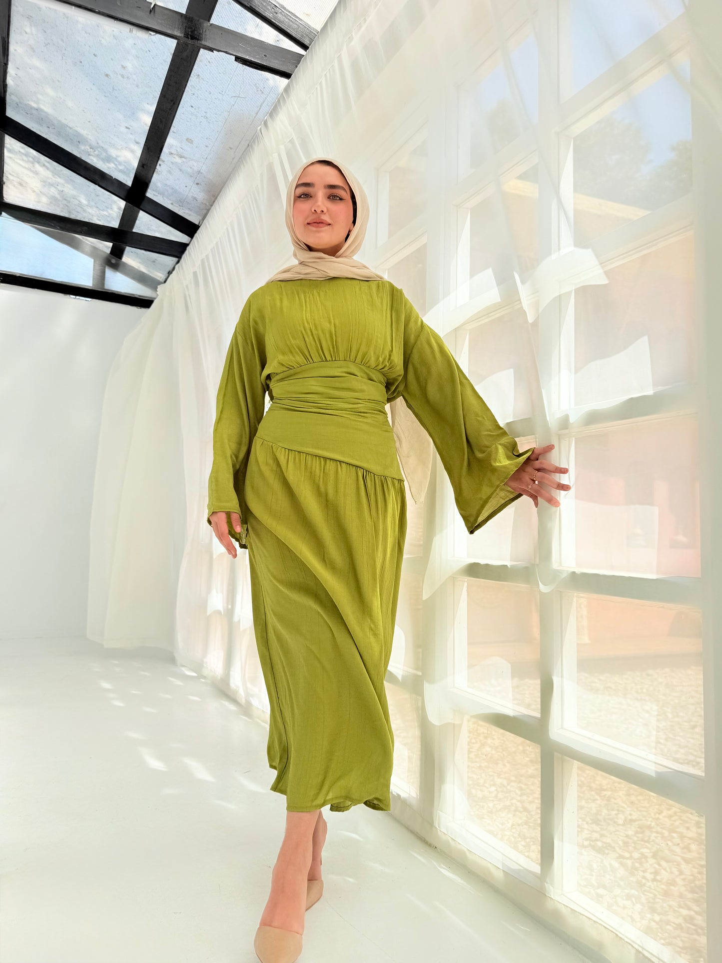 Salu Moss green glass dress