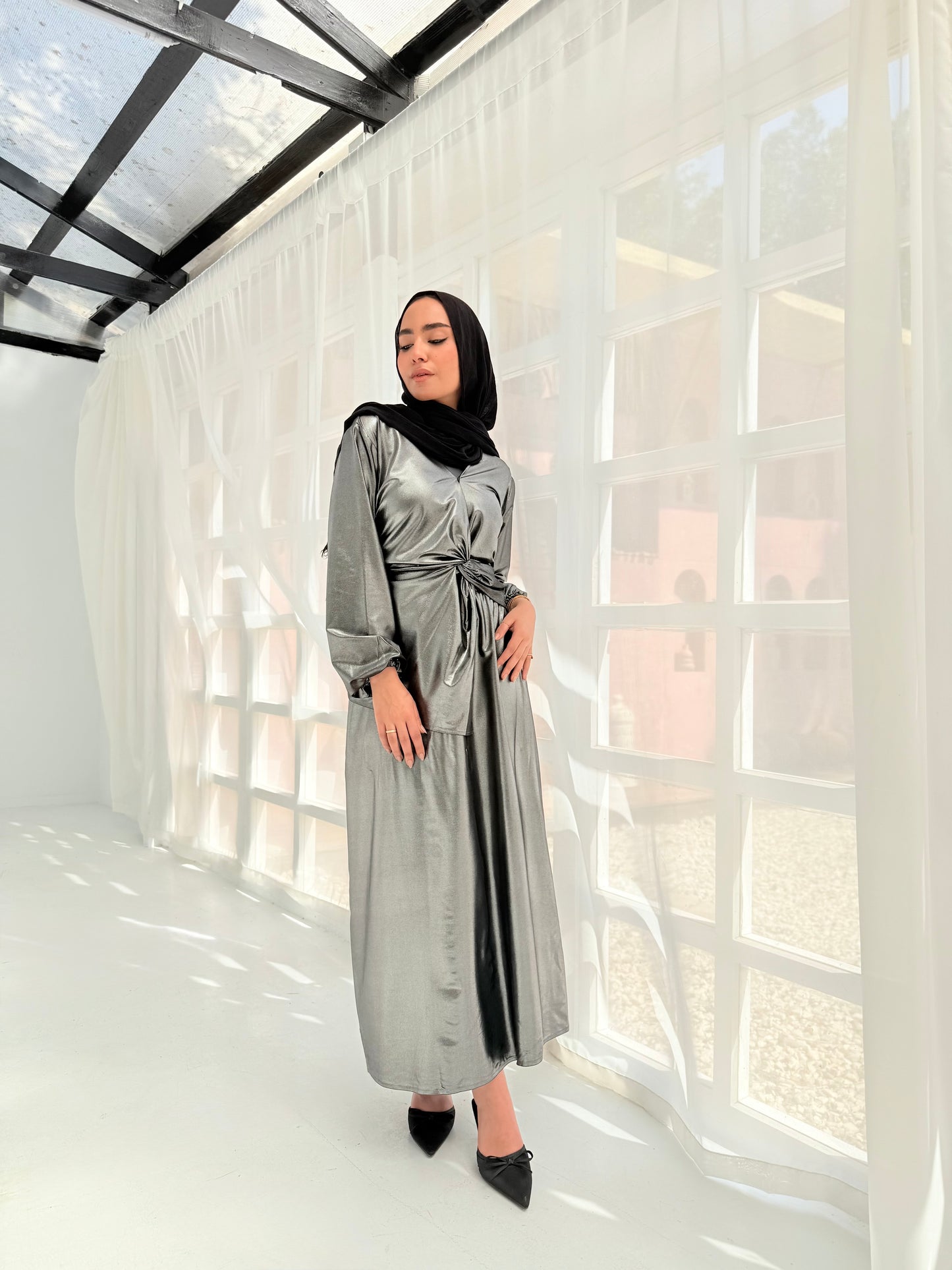 Soirée gray Jersey set (blouse+skirt)