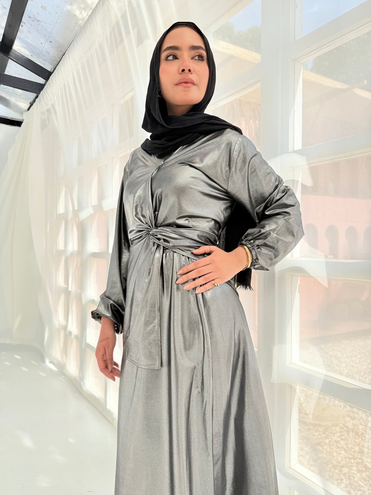 Soirée gray Jersey set (blouse+skirt)