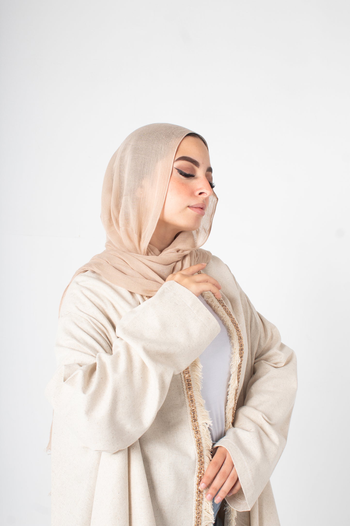 Cream linen high and low free size cardigan