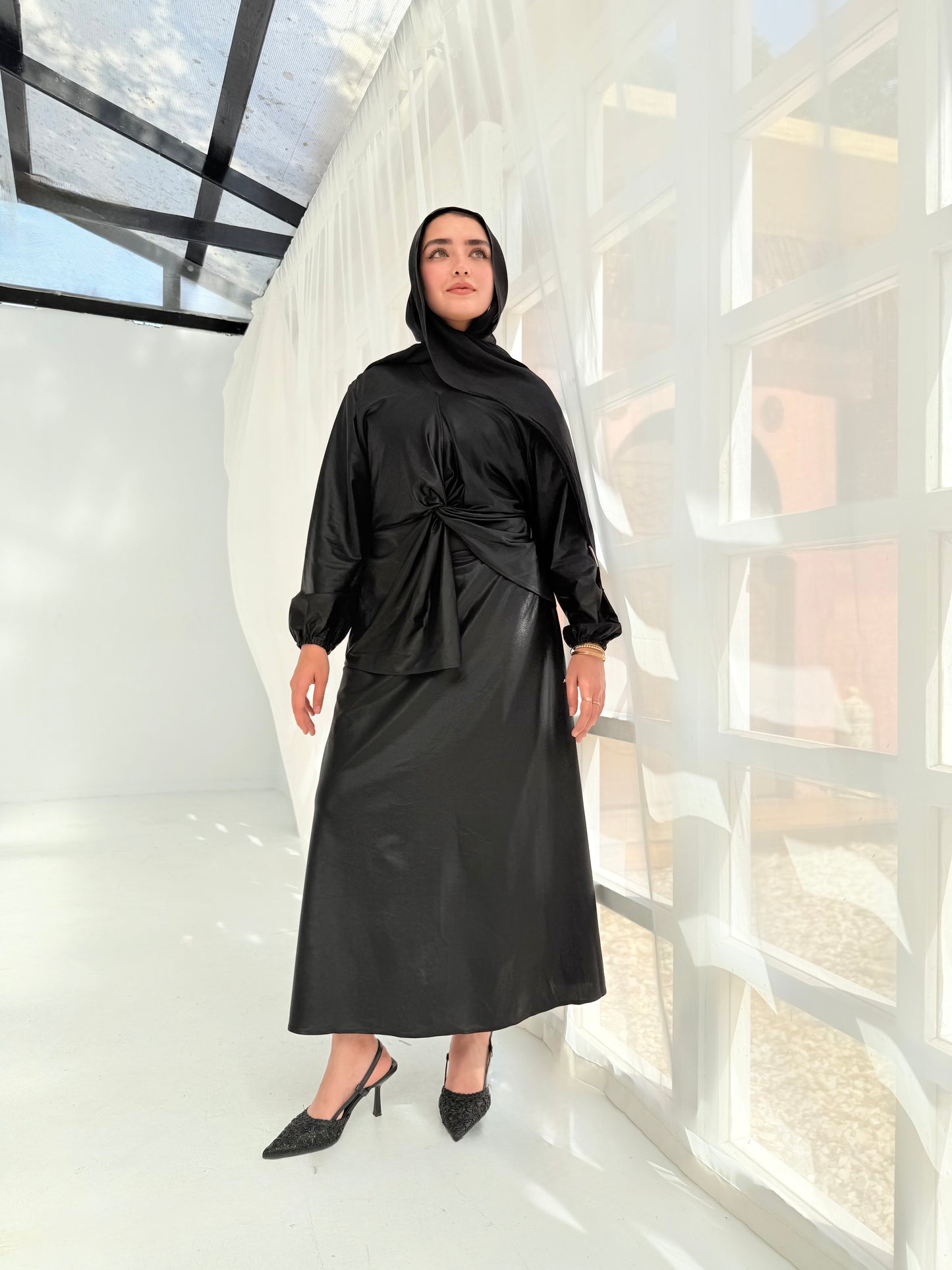 Soirée black Jersey set (blouse+skirt)