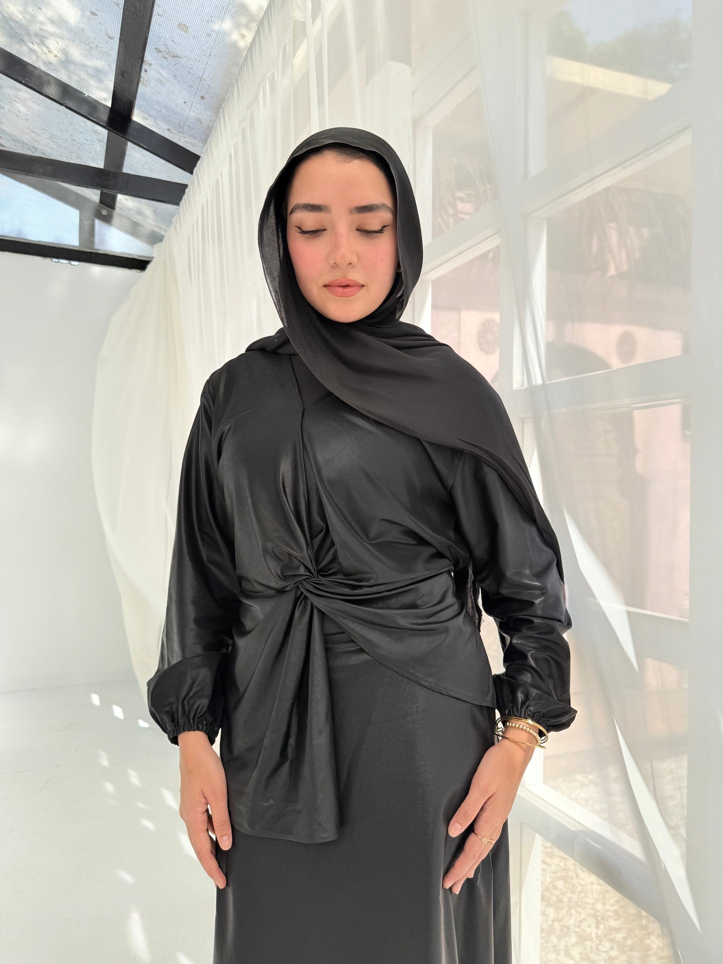 Soirée black Jersey set (blouse+skirt)