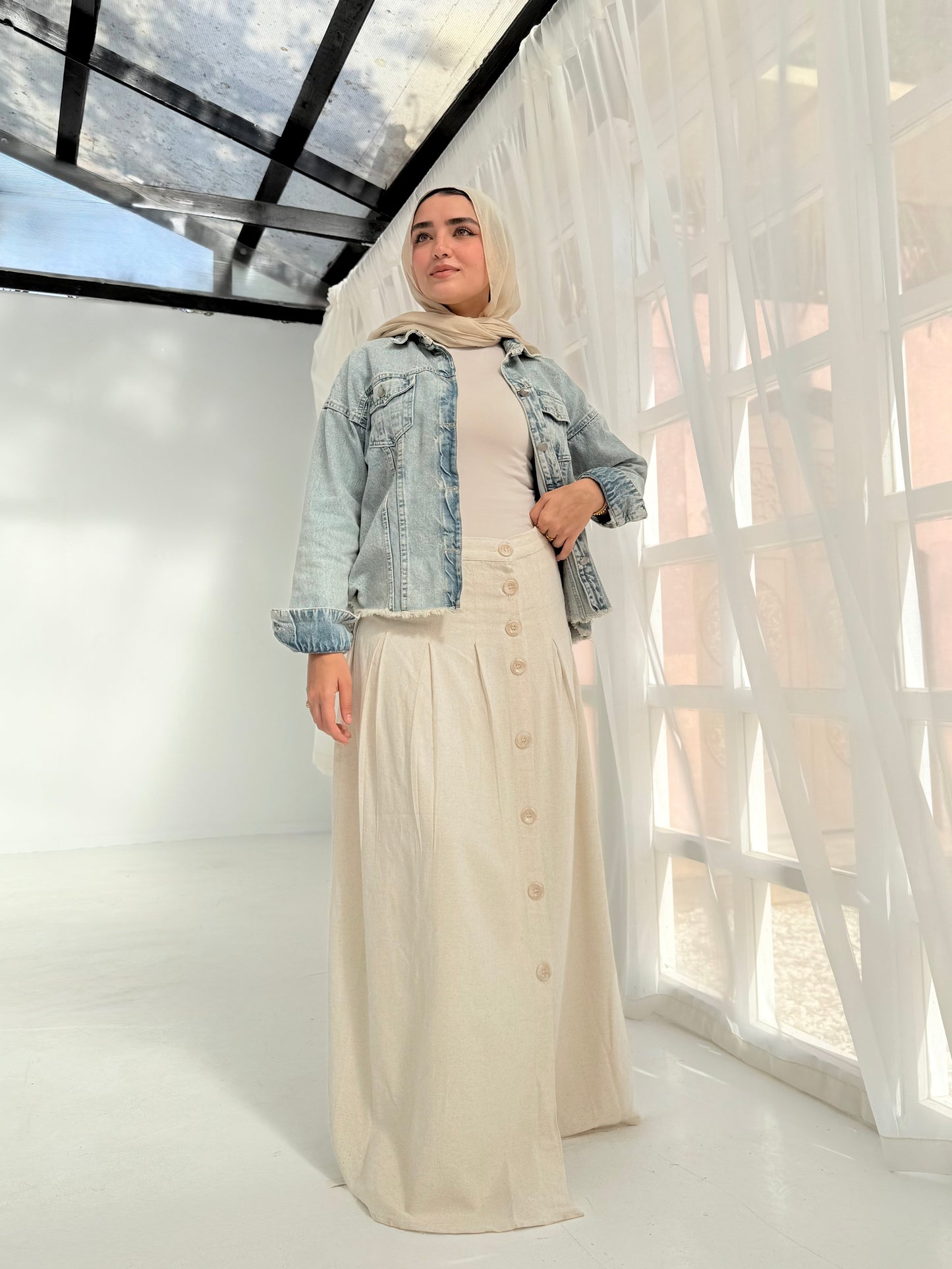 Cream pure linen skirt