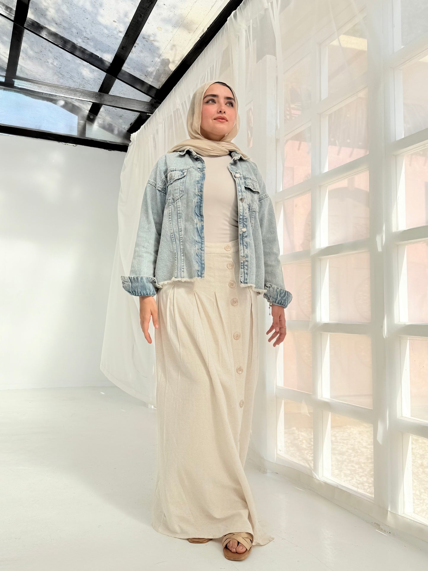 Cream pure linen skirt