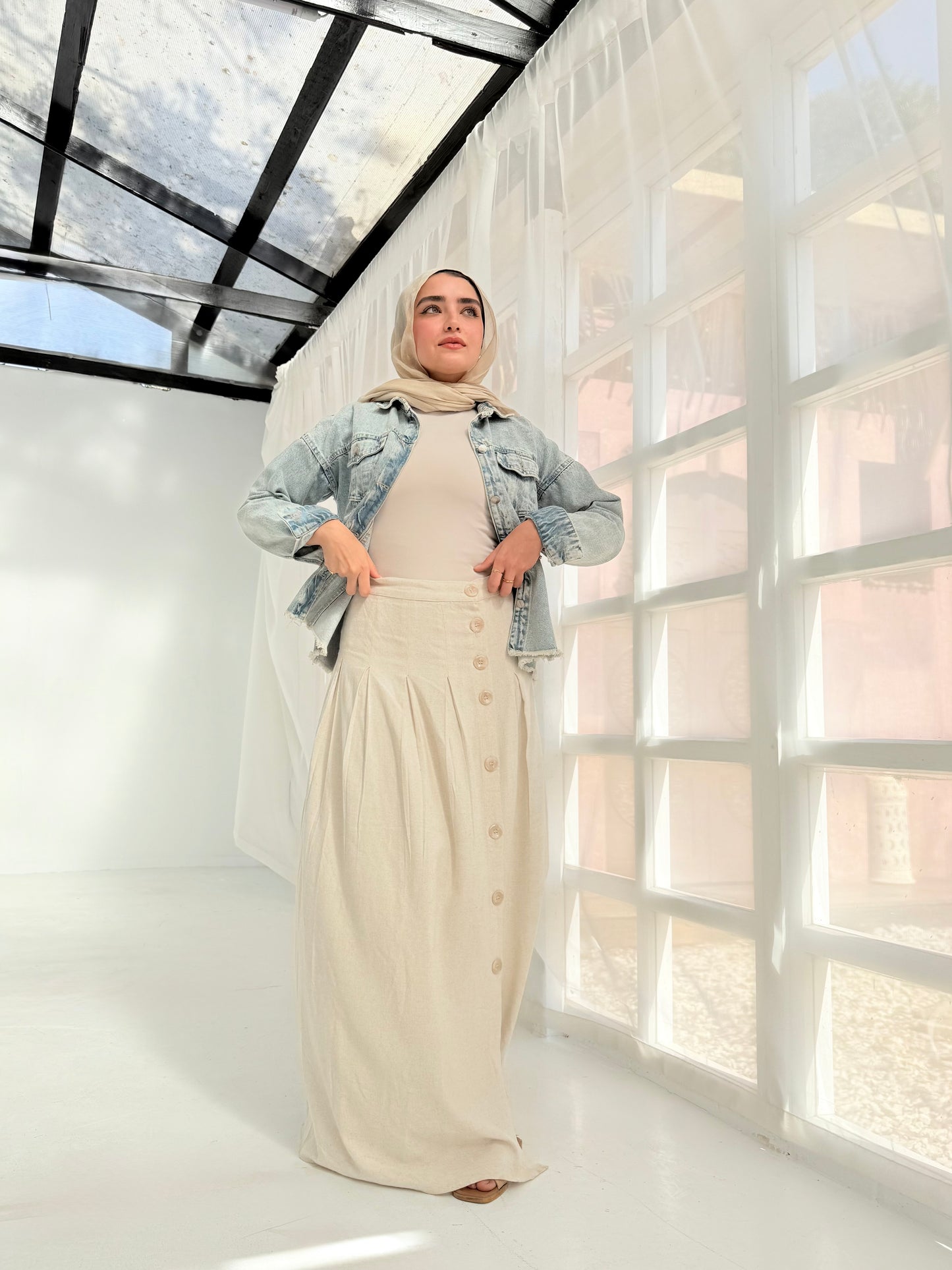 Cream pure linen skirt
