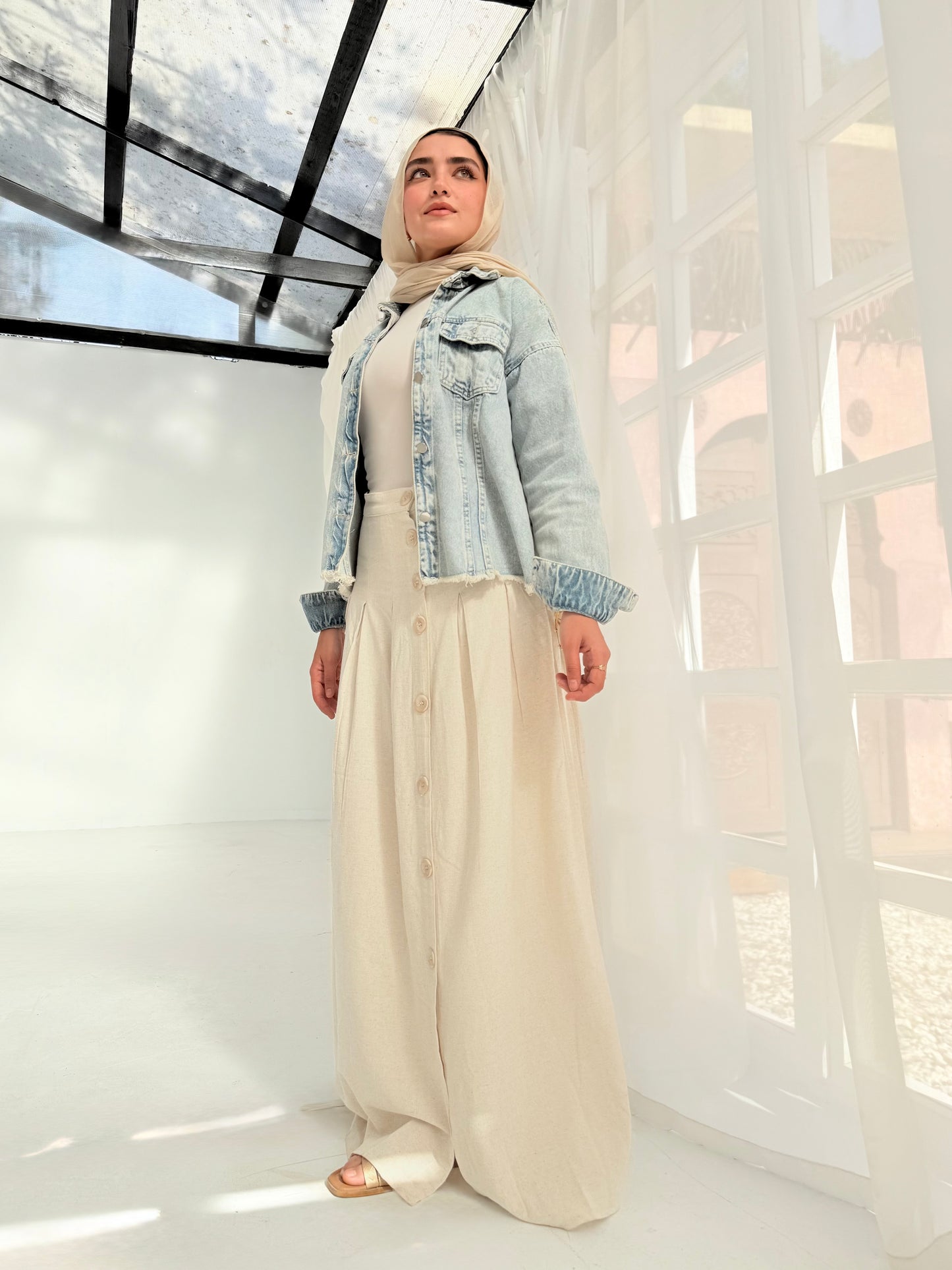 Cream pure linen skirt