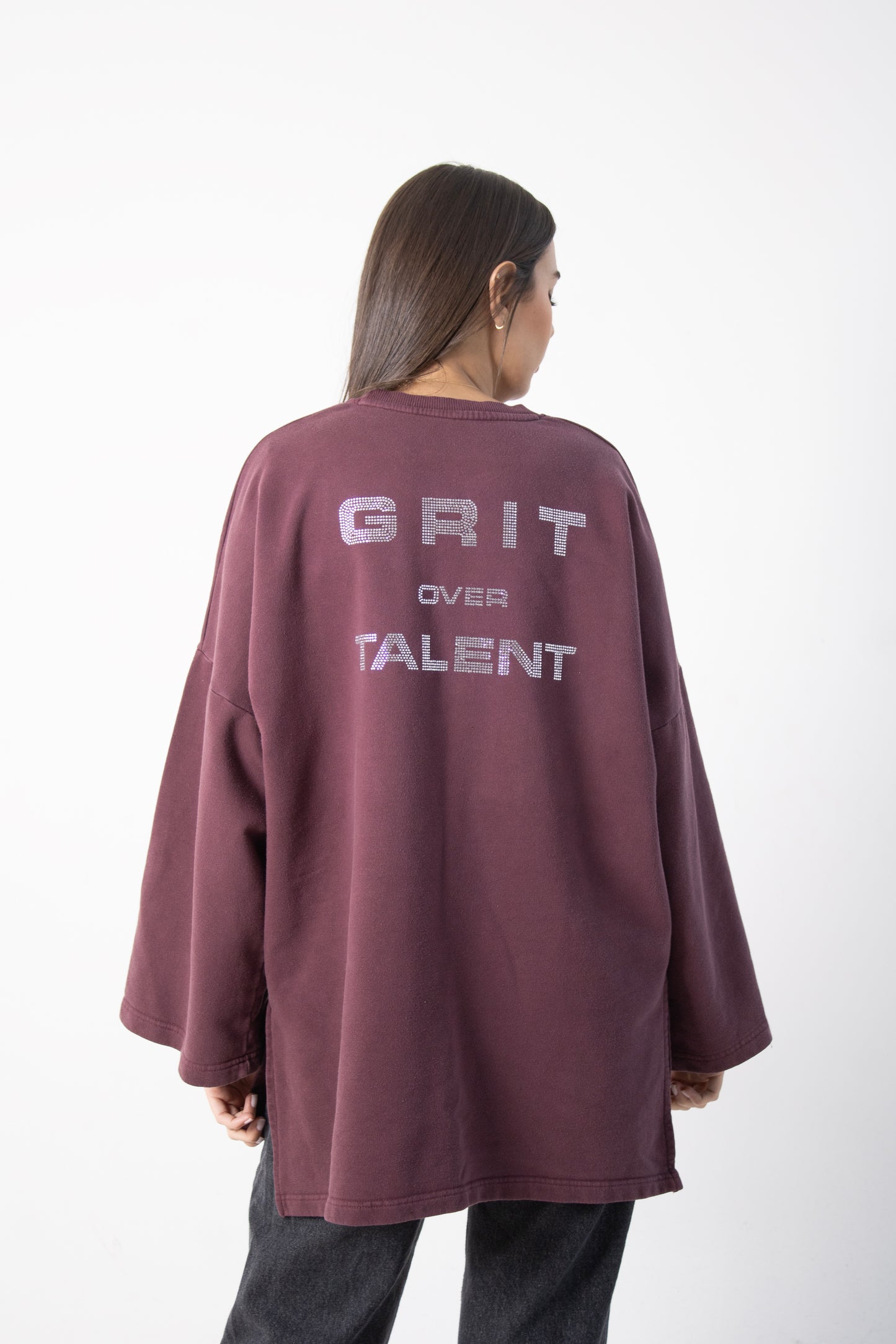 Burgundy Crewneck Sweatshirt with studded words