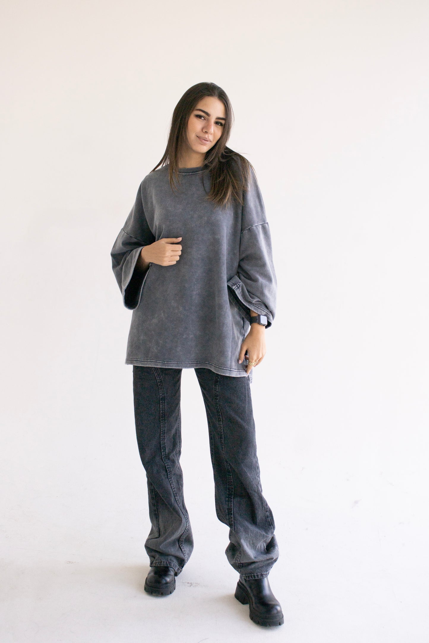 Gray Crewneck Sweatshirt with studded words