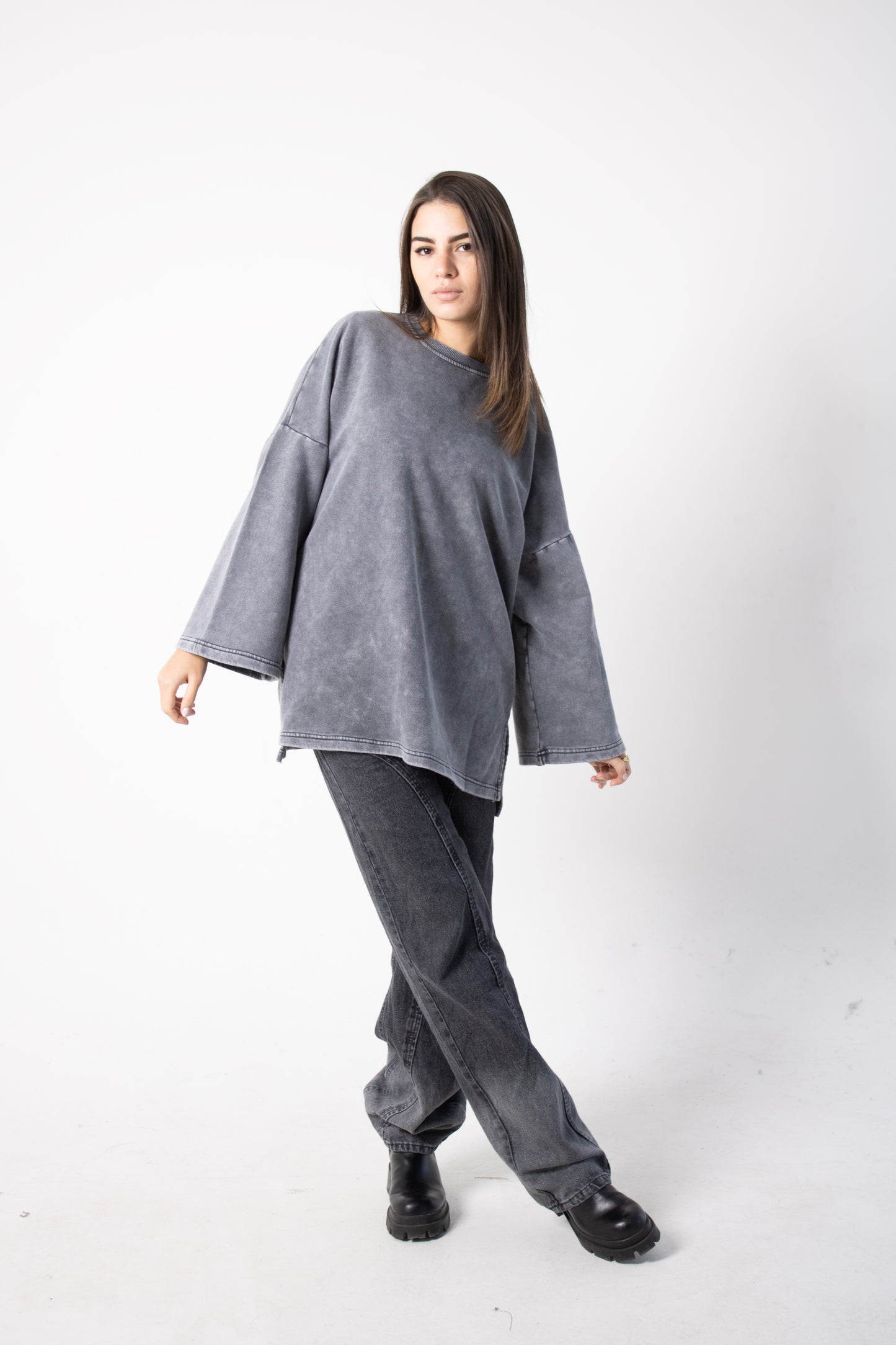 Gray Crewneck Sweatshirt with studded words