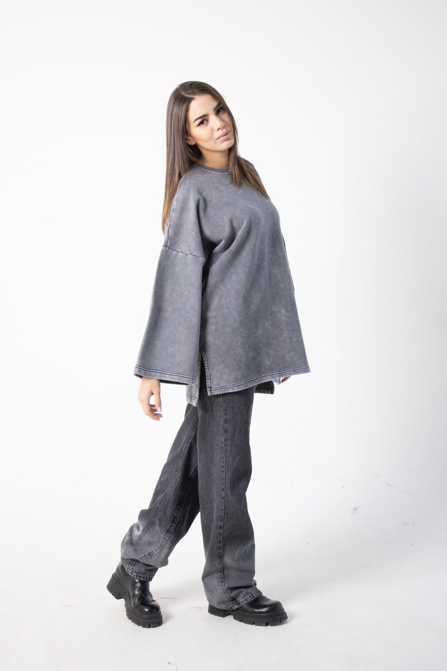 Gray Crewneck Sweatshirt with studded words