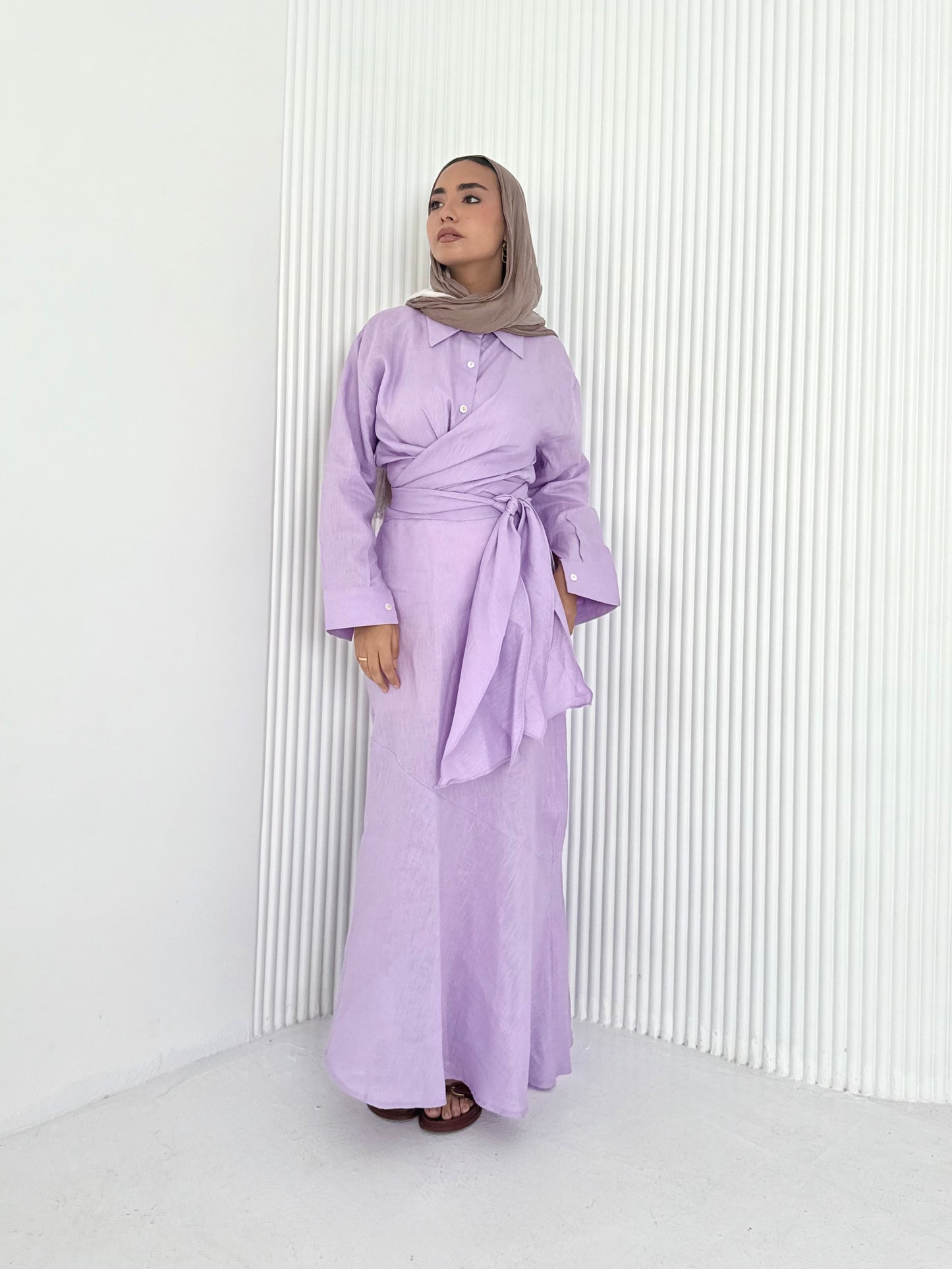 Lilac pure linen set (lined skirt)