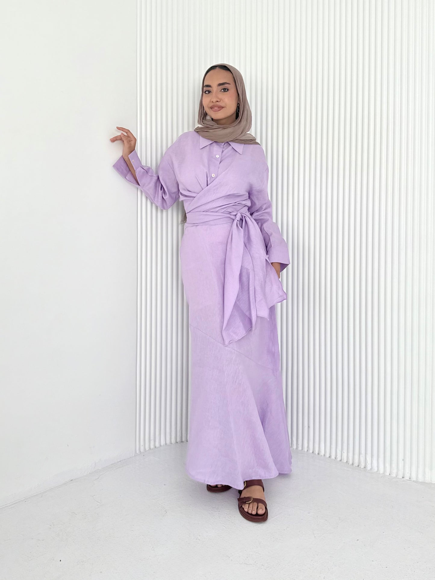 Lilac pure linen set (lined skirt)