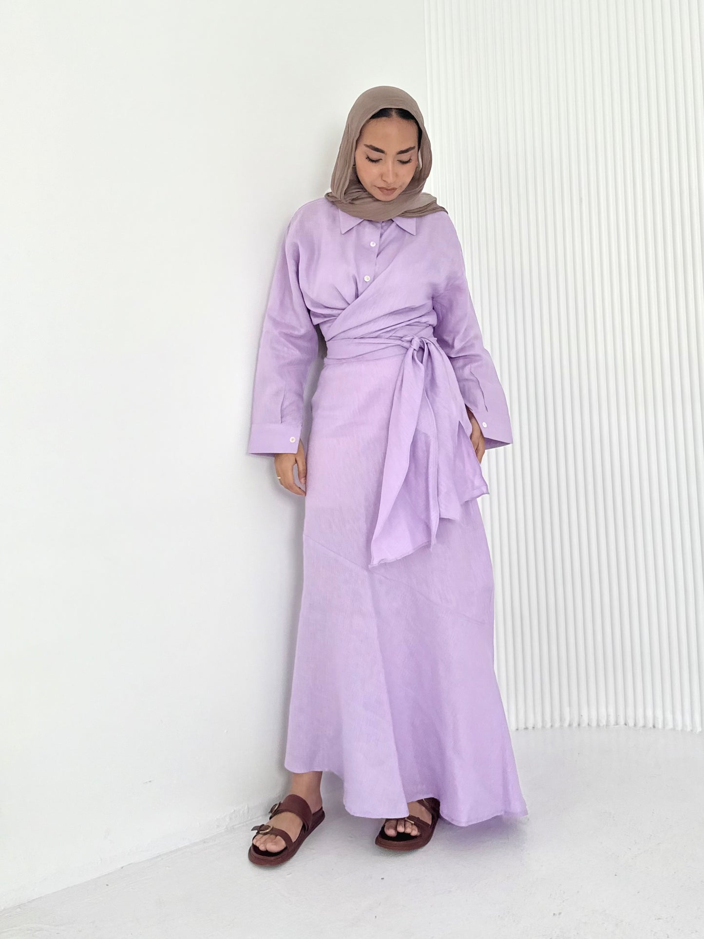 Lilac pure linen set (lined skirt)