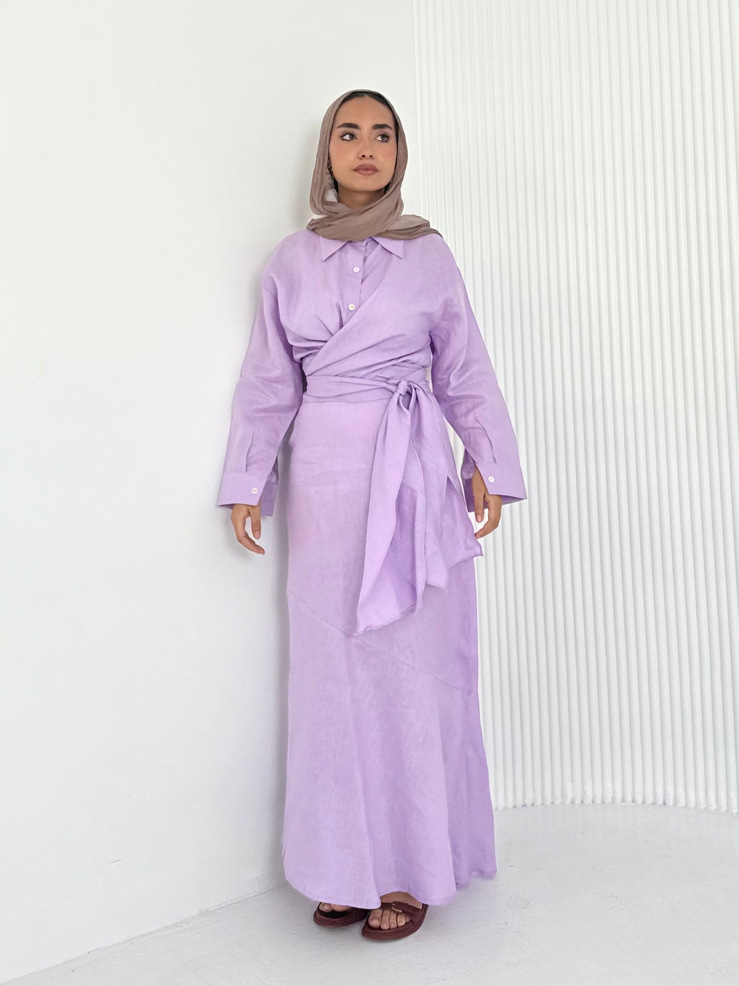 Lilac pure linen set (lined skirt)