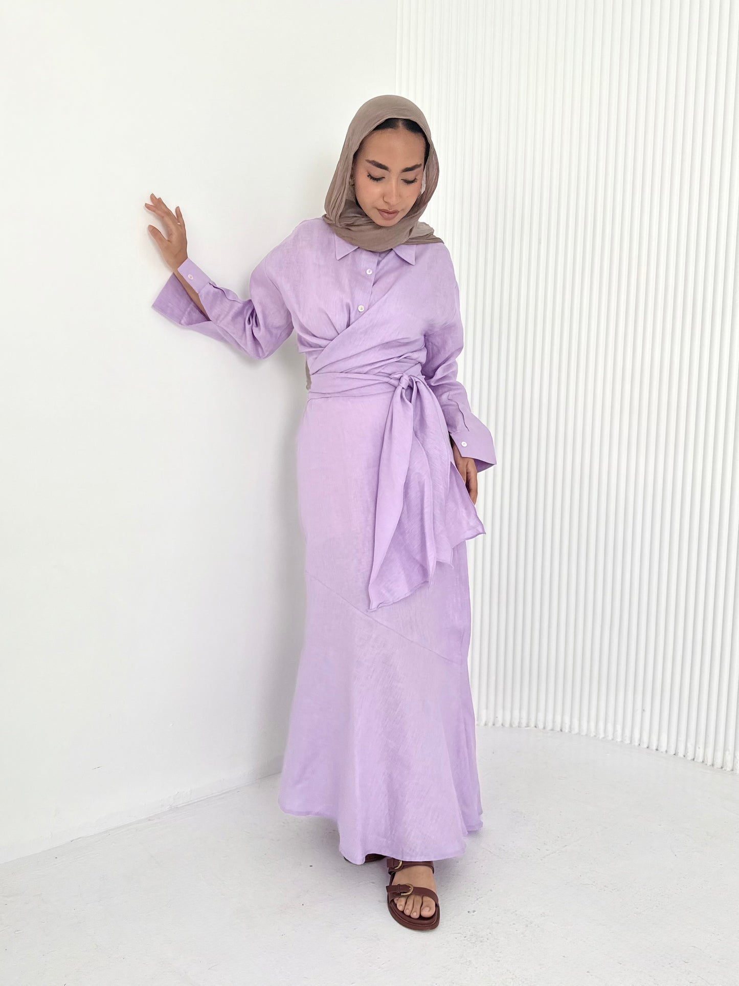 Lilac pure linen set (lined skirt)