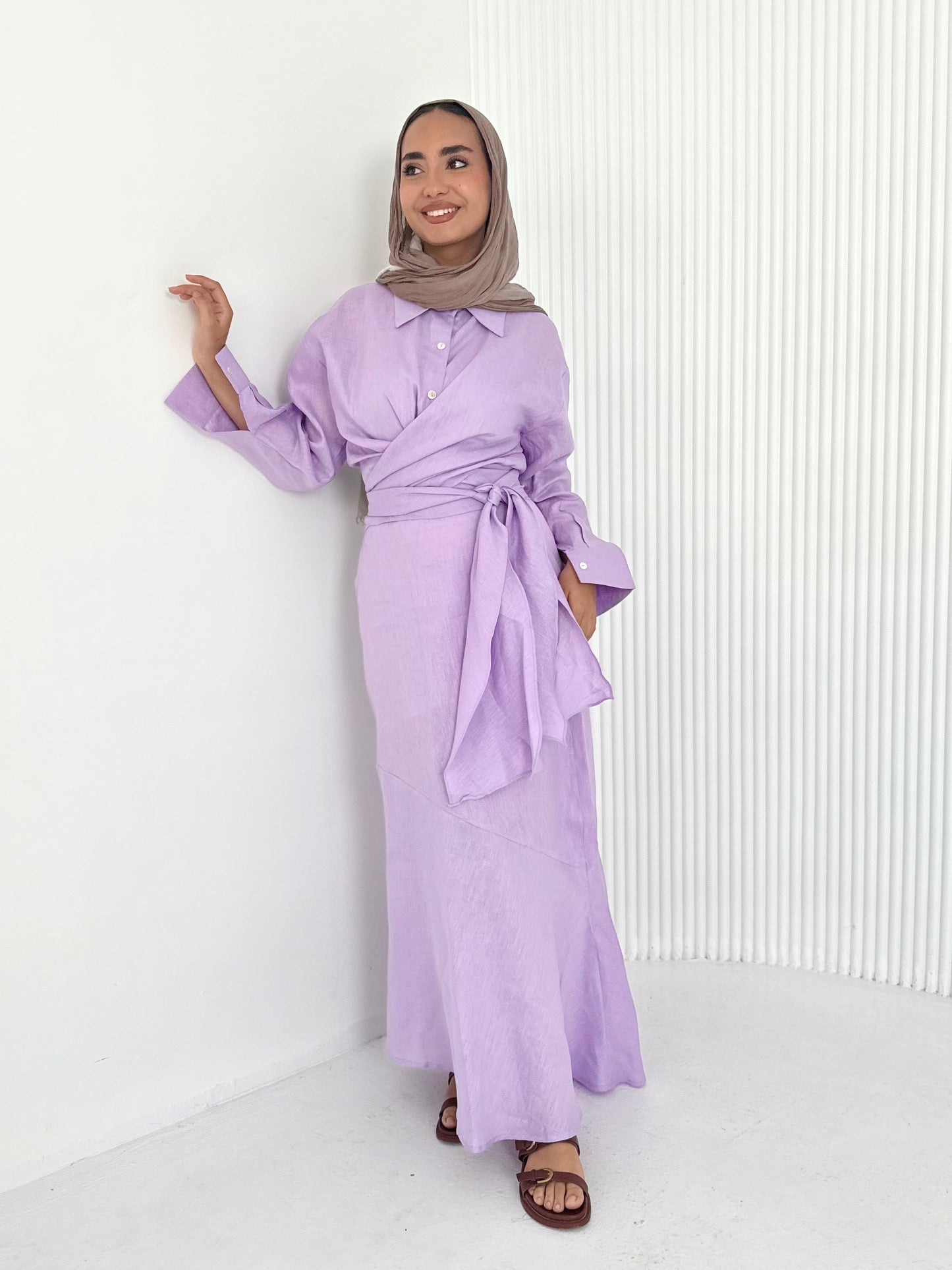Lilac pure linen set (lined skirt)