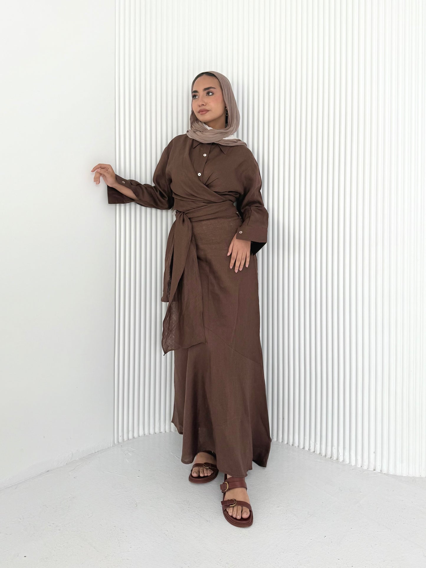 Brown pure linen skirt (lined skirt)