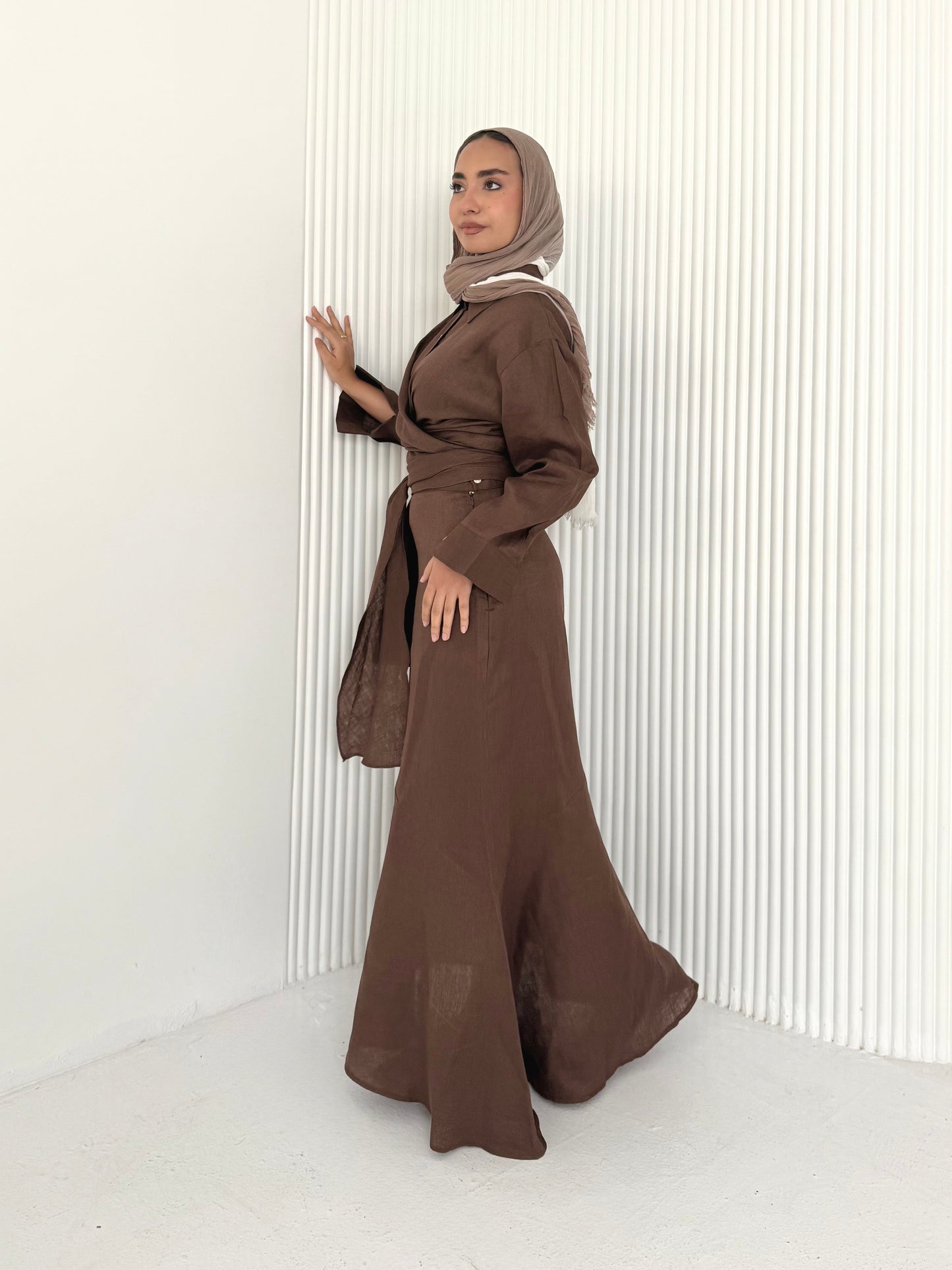 Brown pure linen skirt (lined skirt)