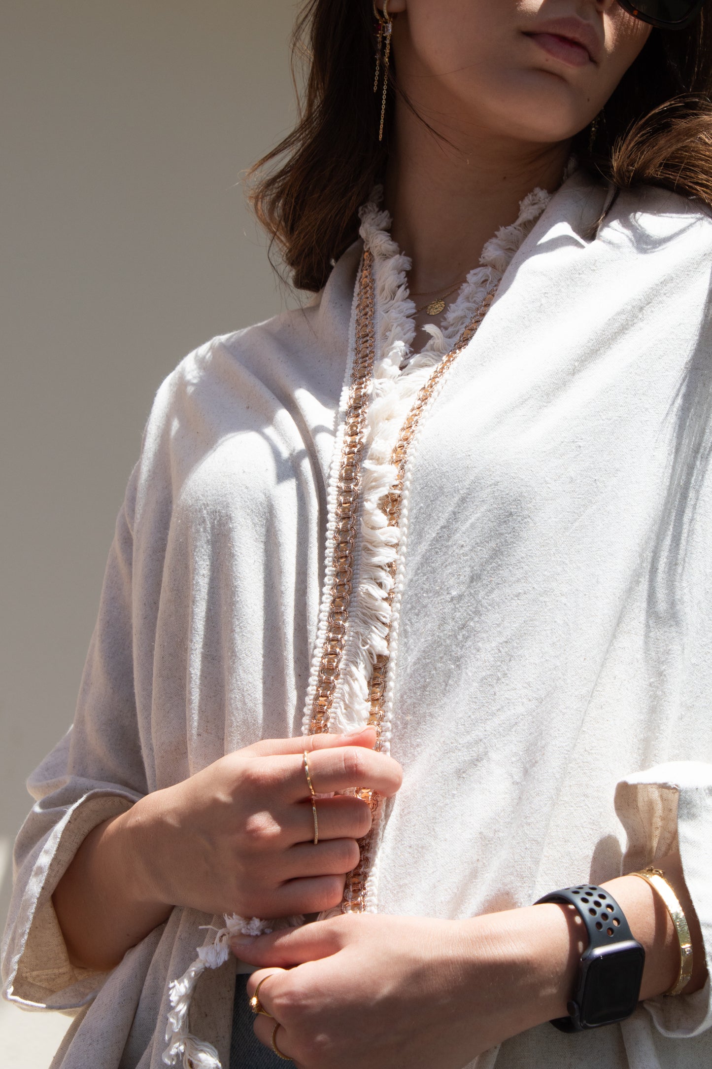 Cream linen high and low free size cardigan