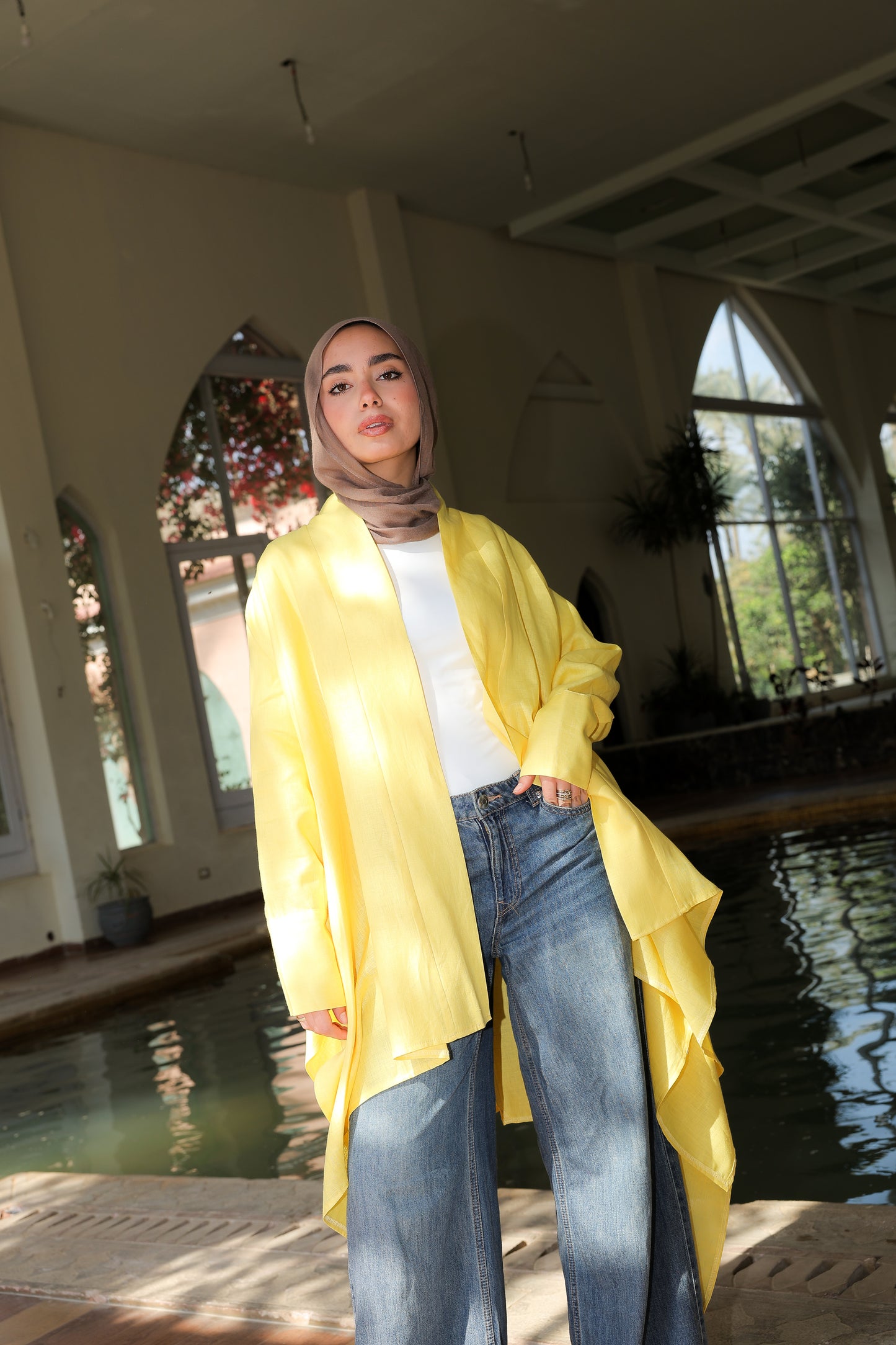 Fatima cardigan pure linen in Yellow