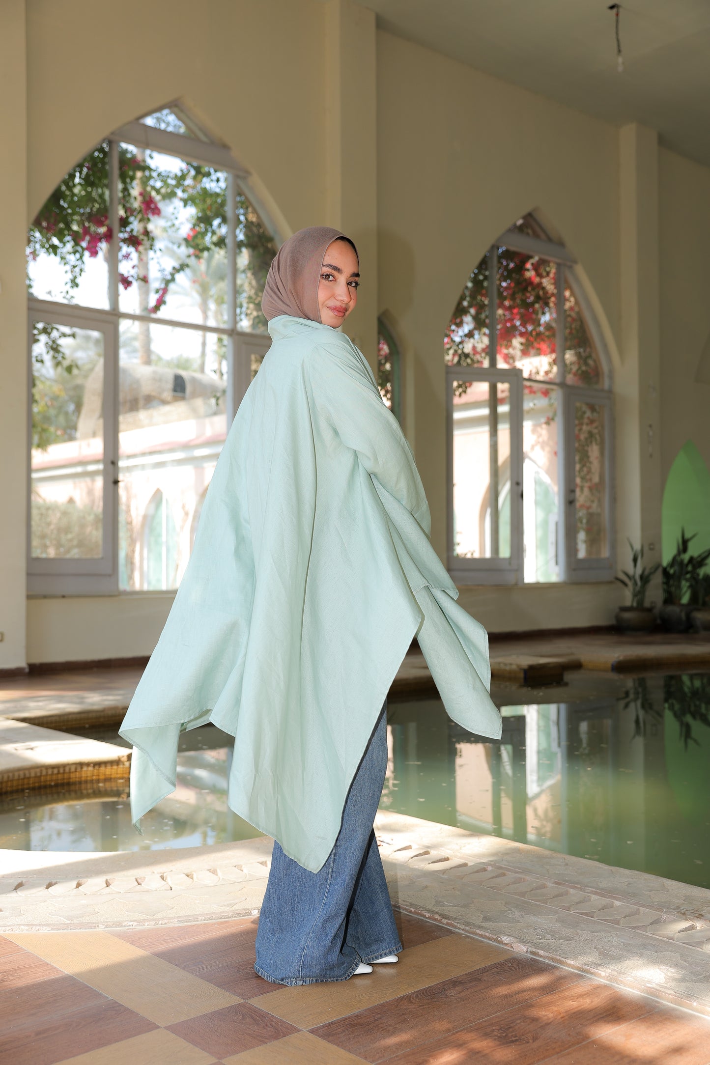 Fatima cardigan pure linen in cool mint