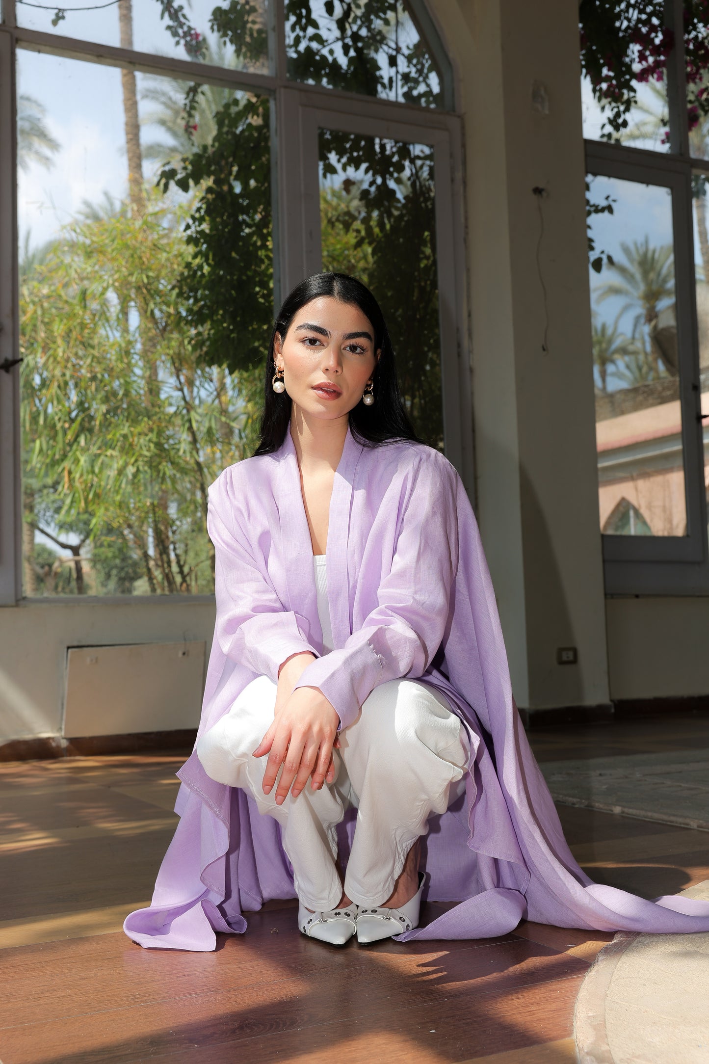 Fatima cardigan pure linen in lilac