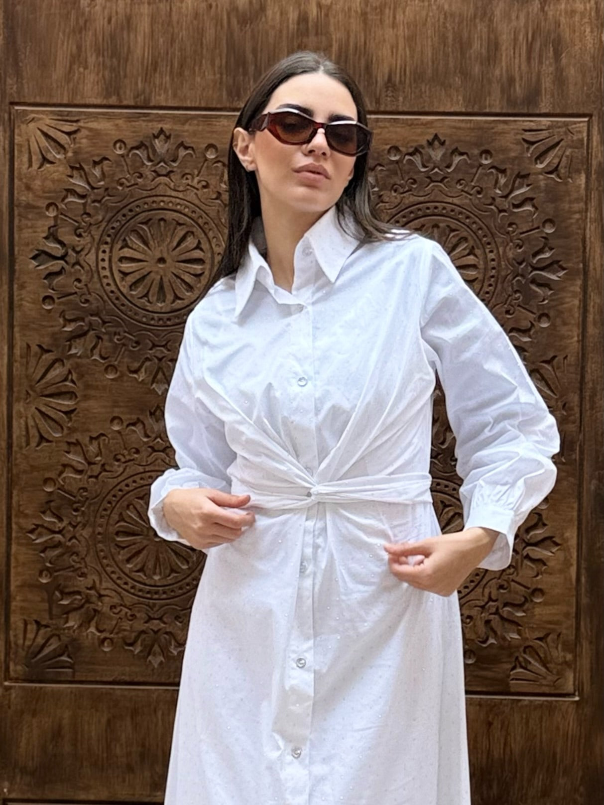 (Lily dress)White studded poplin dress