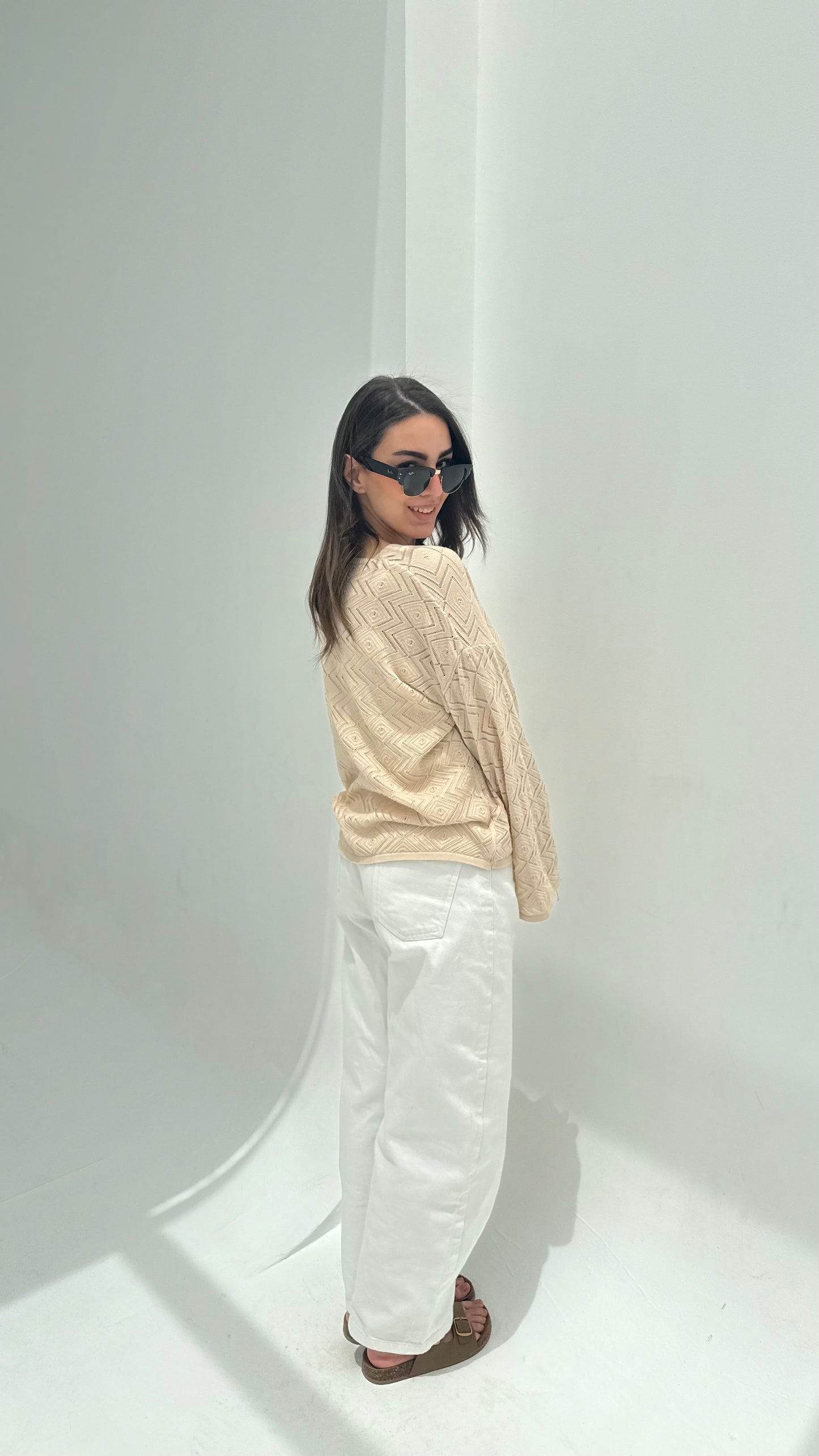 CozyButton Crochet cardigan in beige