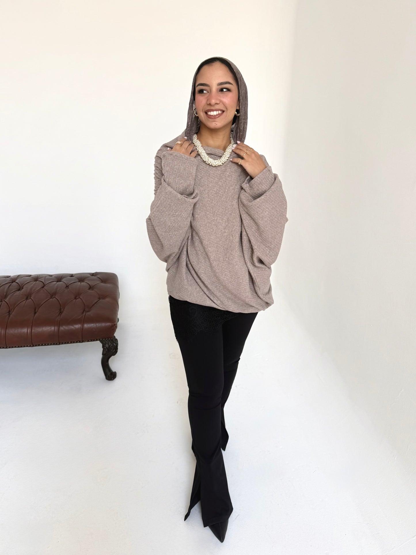 Knitted draping top in grayish