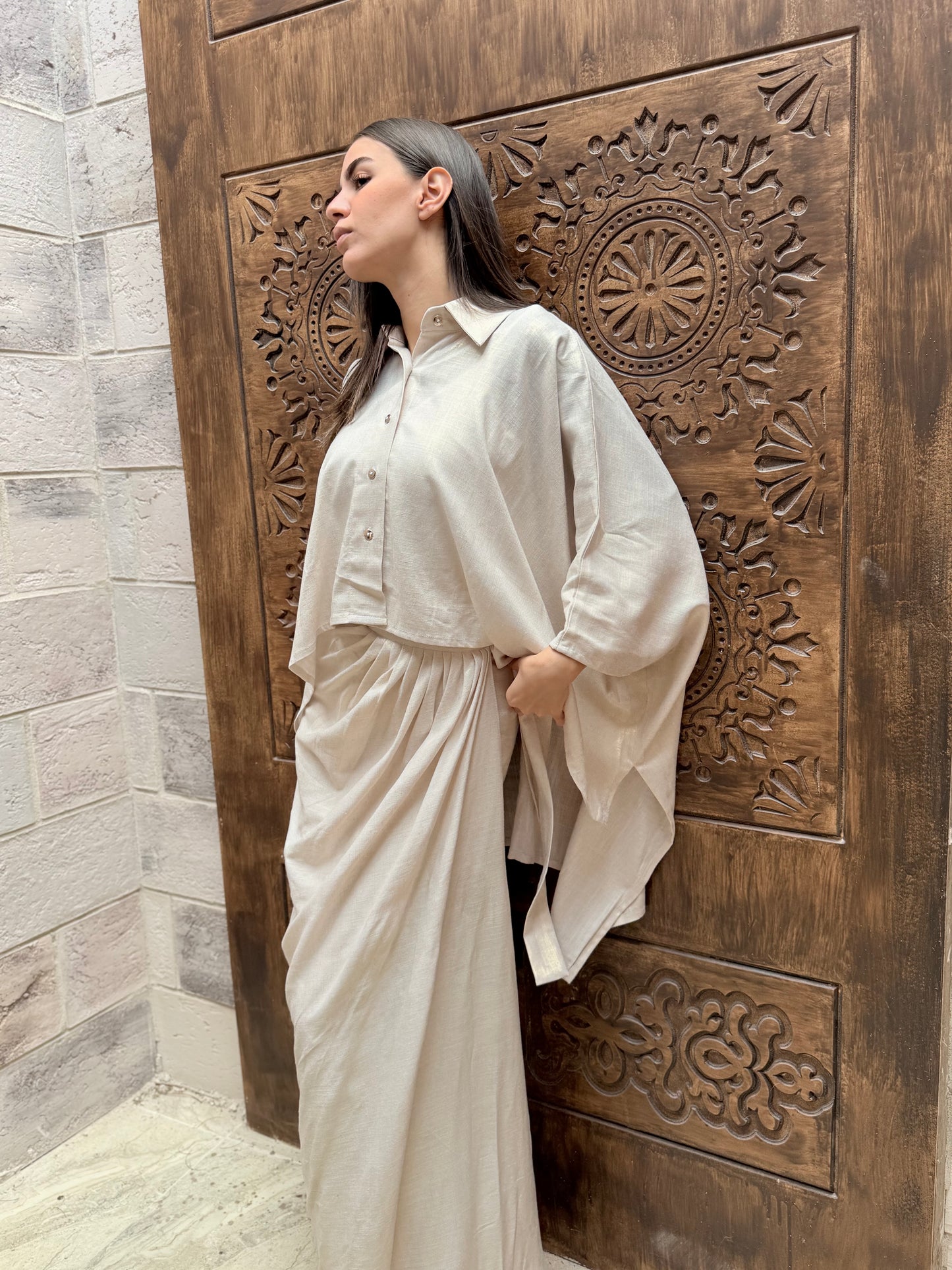 Cream shimmery linen set