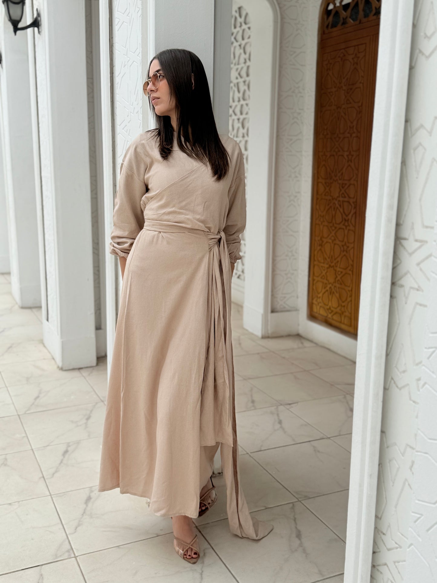 Greece latte linen dress
