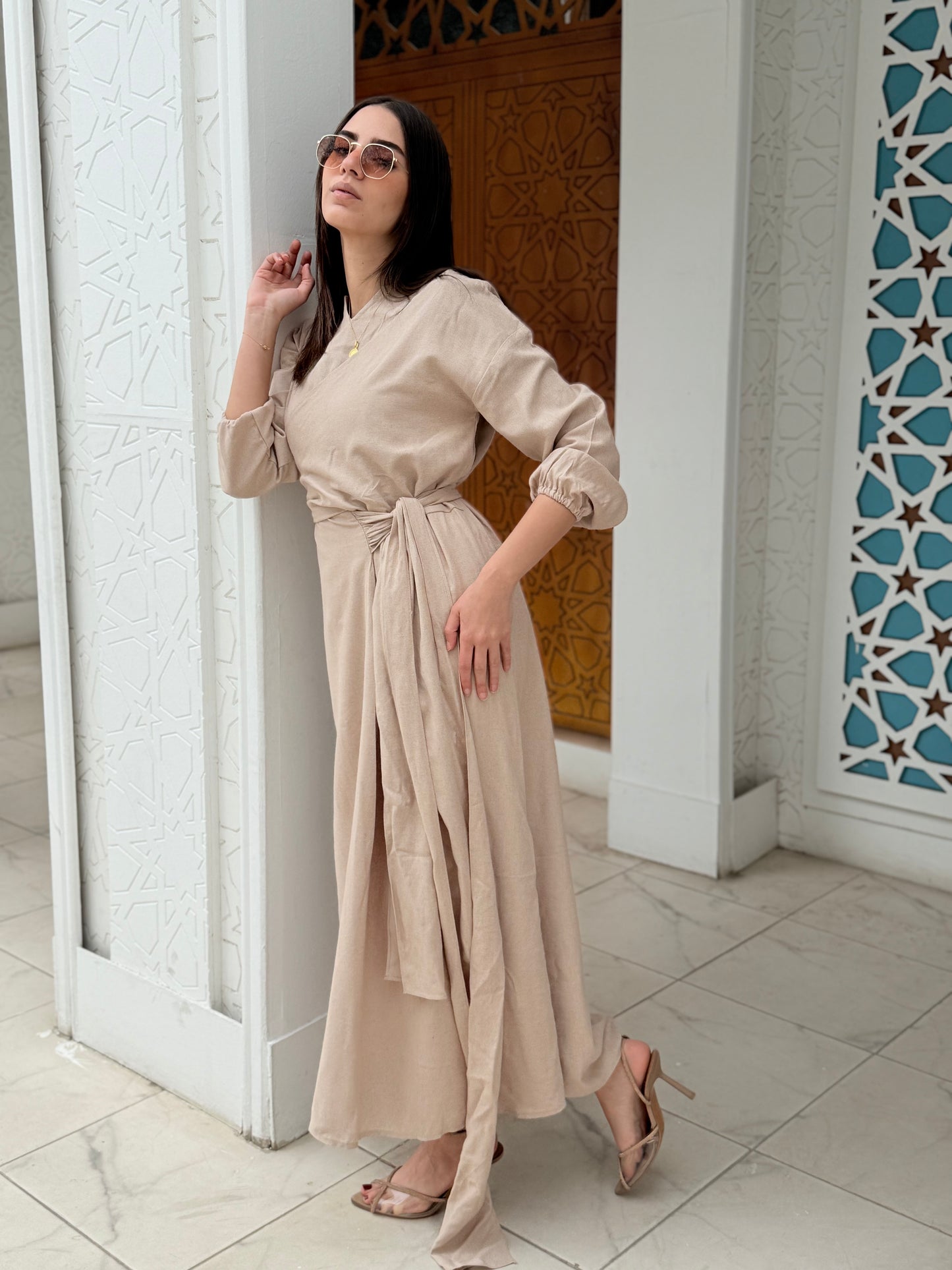 Greece latte linen dress