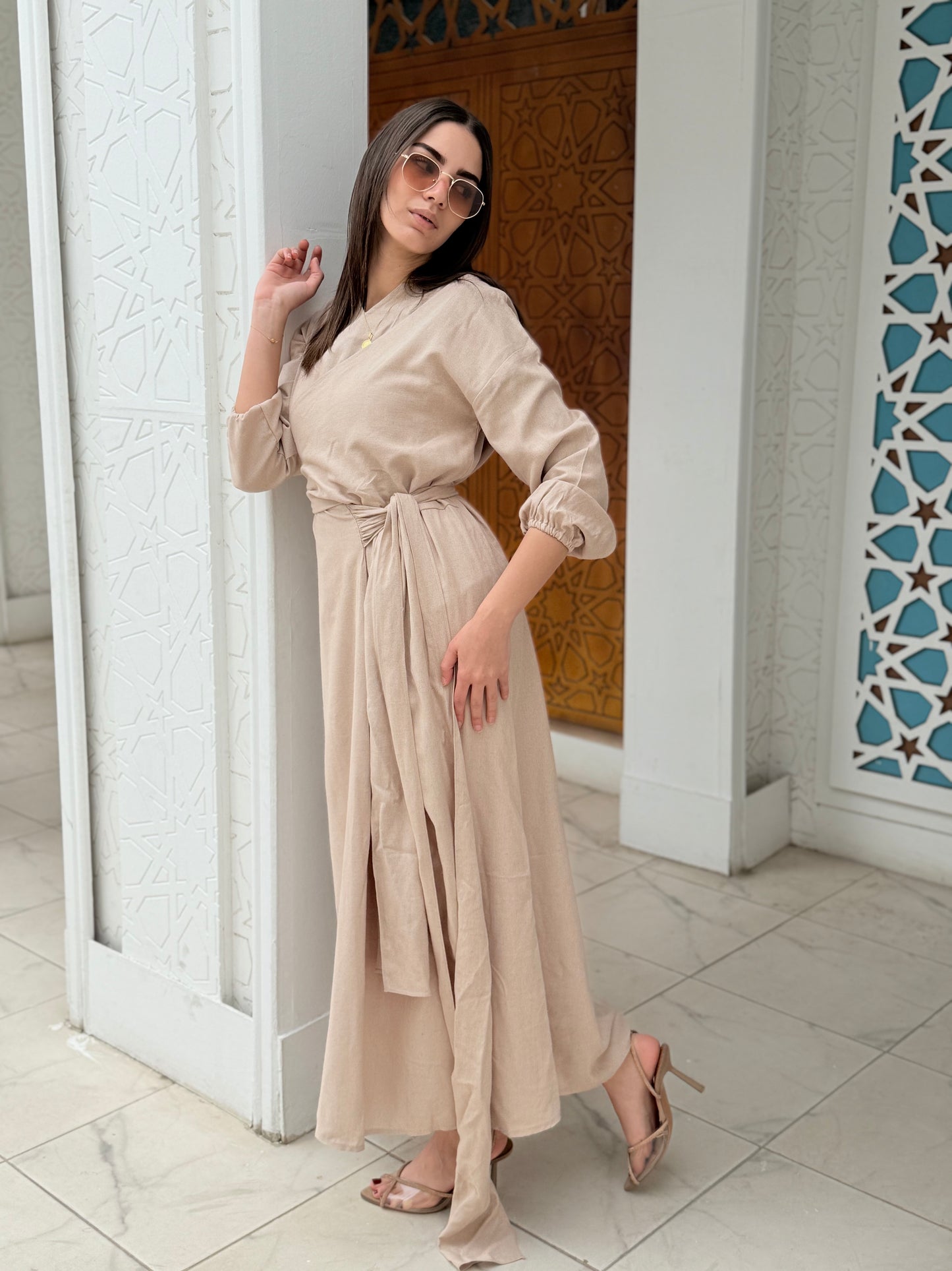 Greece latte linen dress