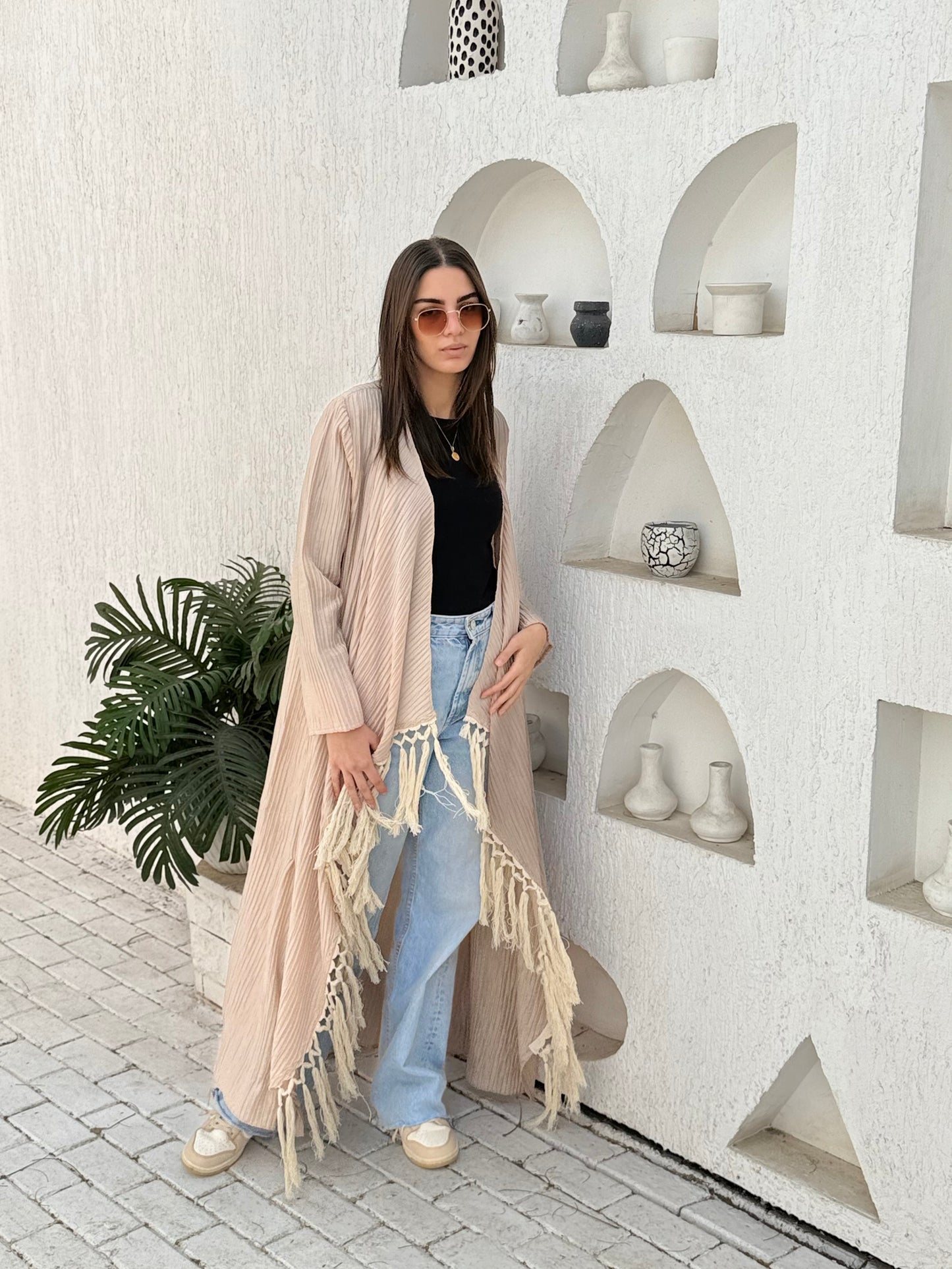 Beige cardigan with fringes