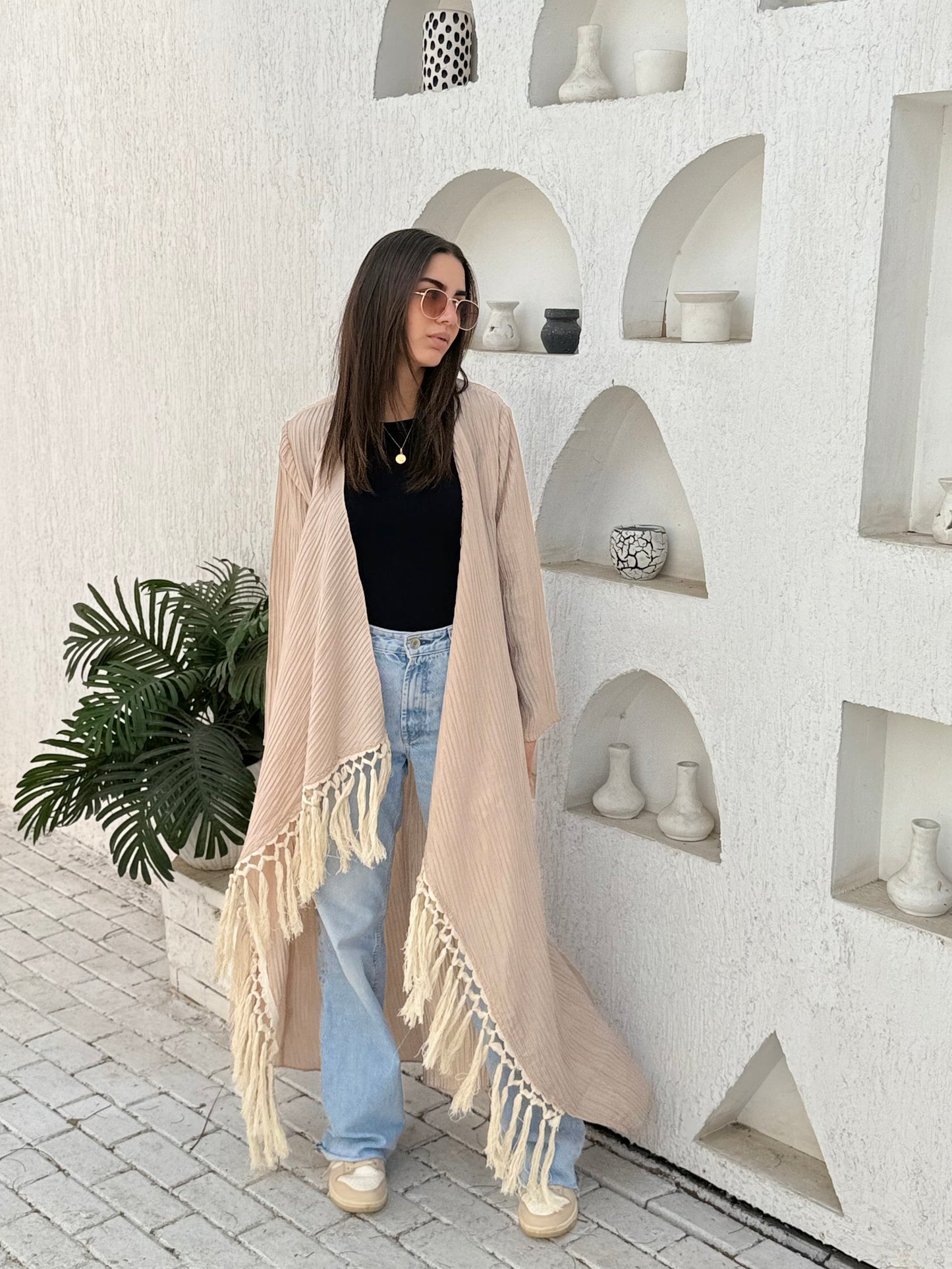 Beige cardigan with fringes
