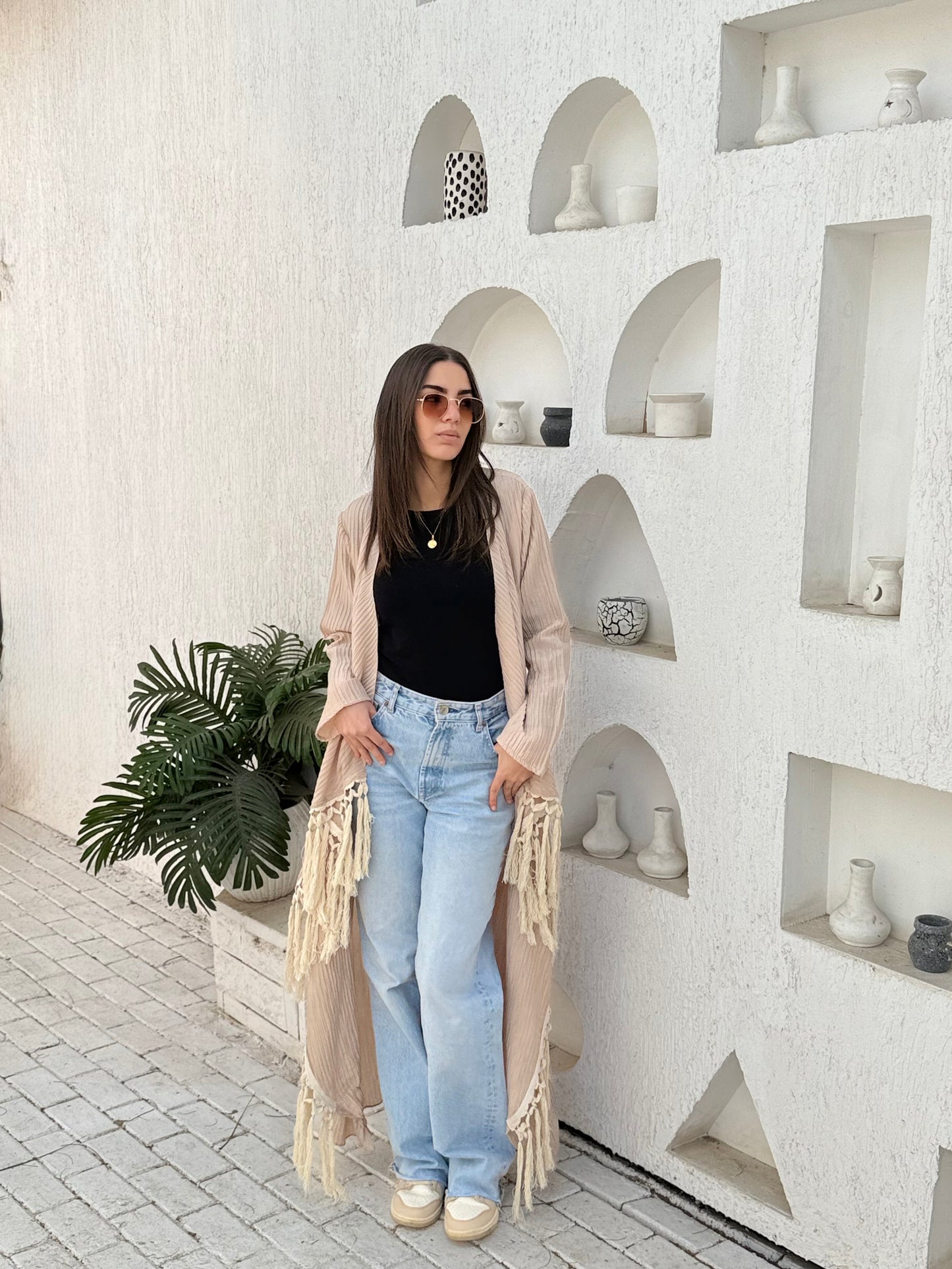 Beige cardigan with fringes