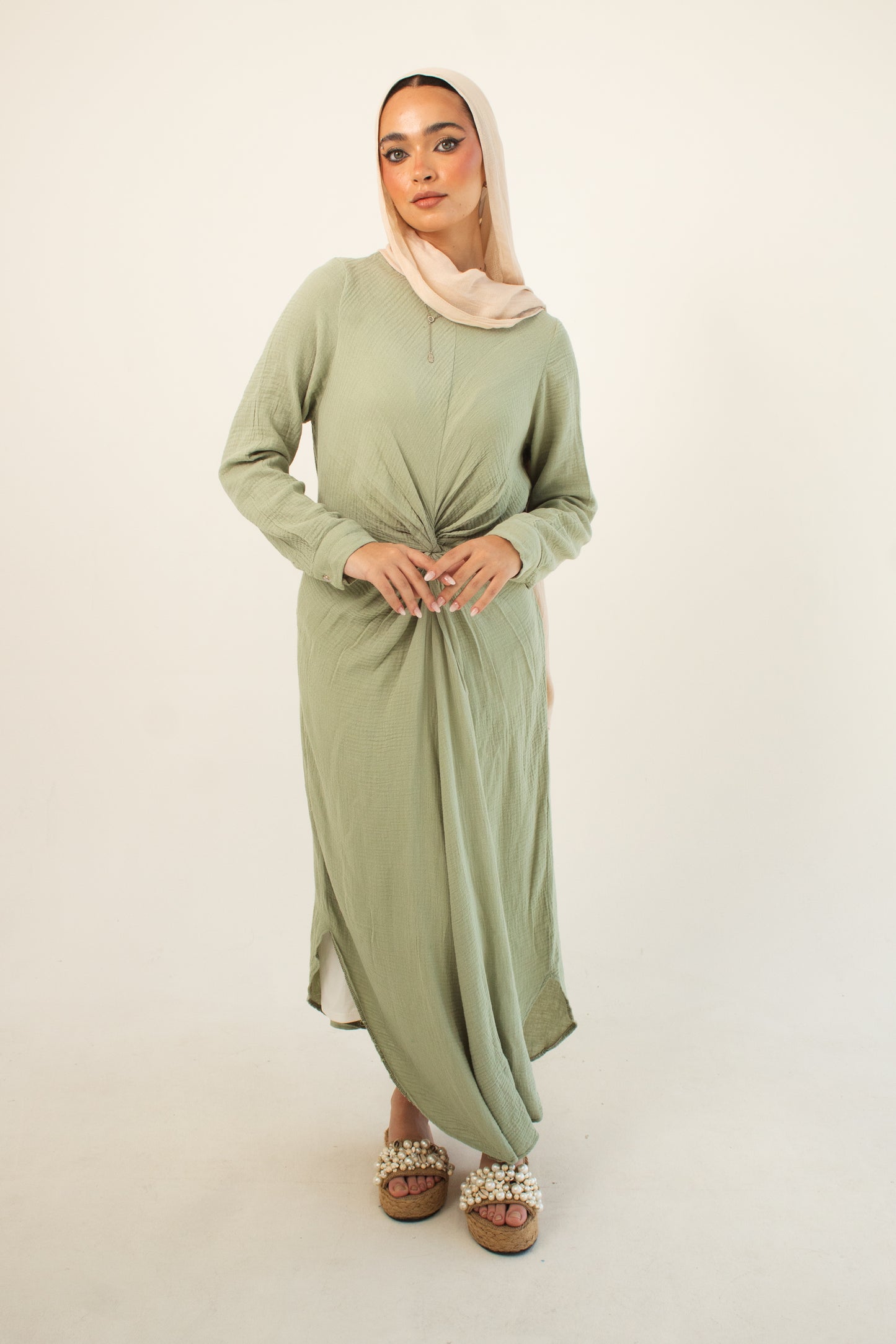 (Sofia dress)Olive linen cotton dress