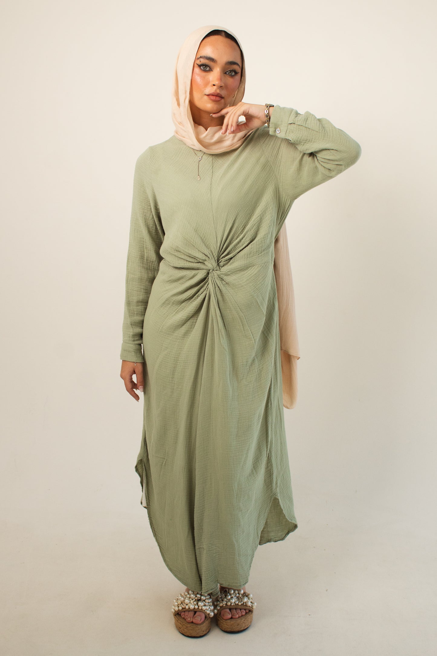 (Sofia dress)Olive linen cotton dress