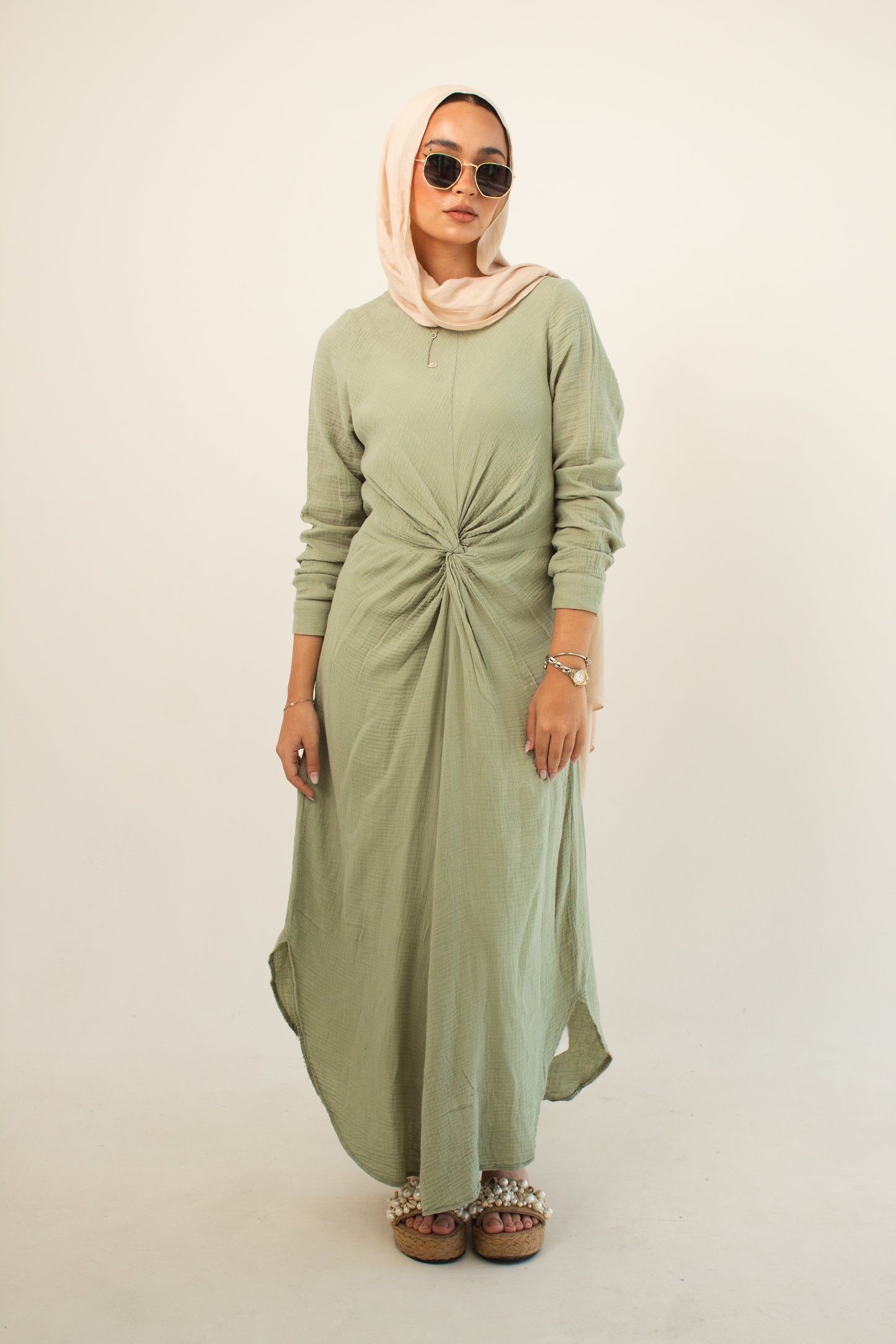 (Sofia dress)Olive linen cotton dress
