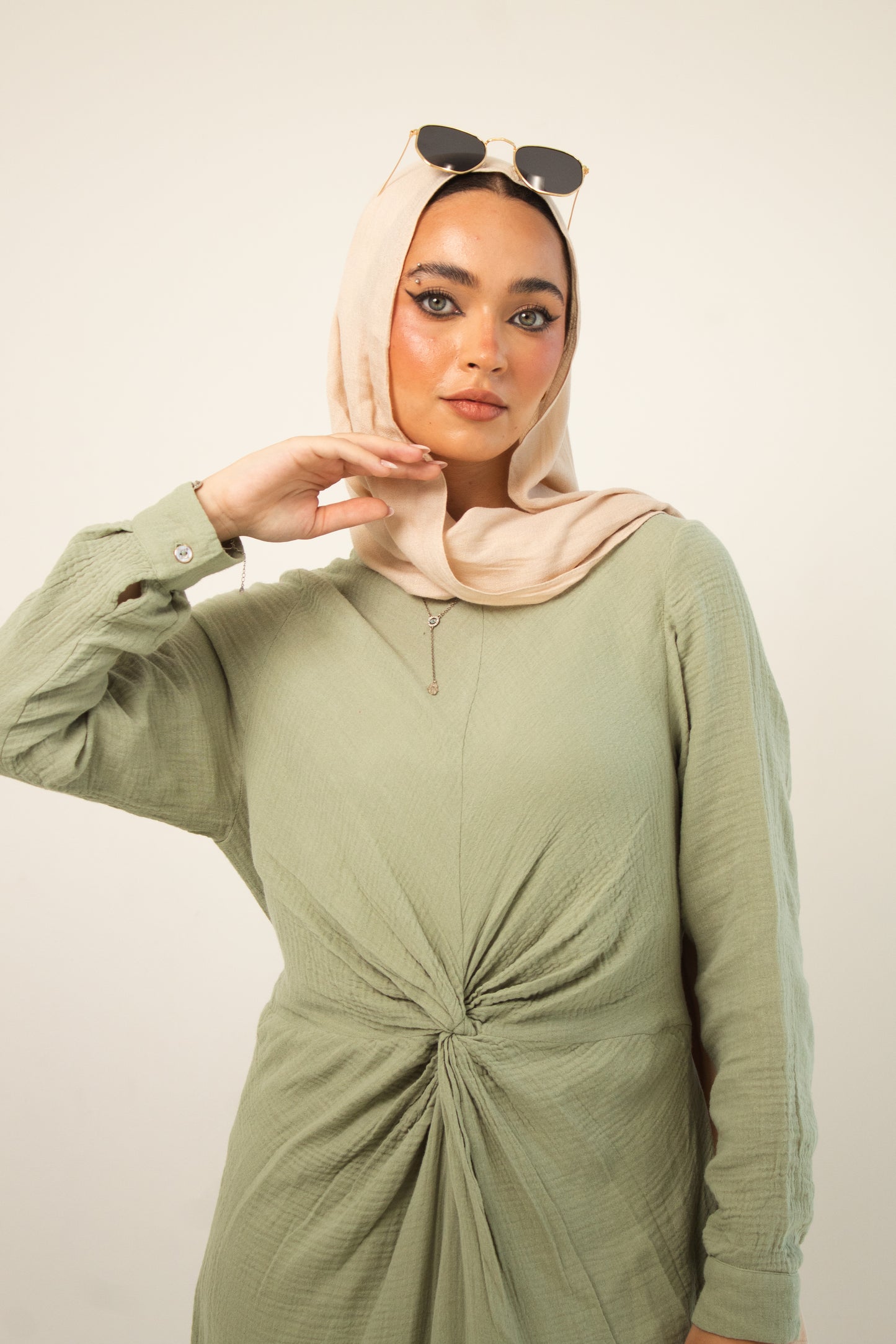 (Sofia dress)Olive linen cotton dress