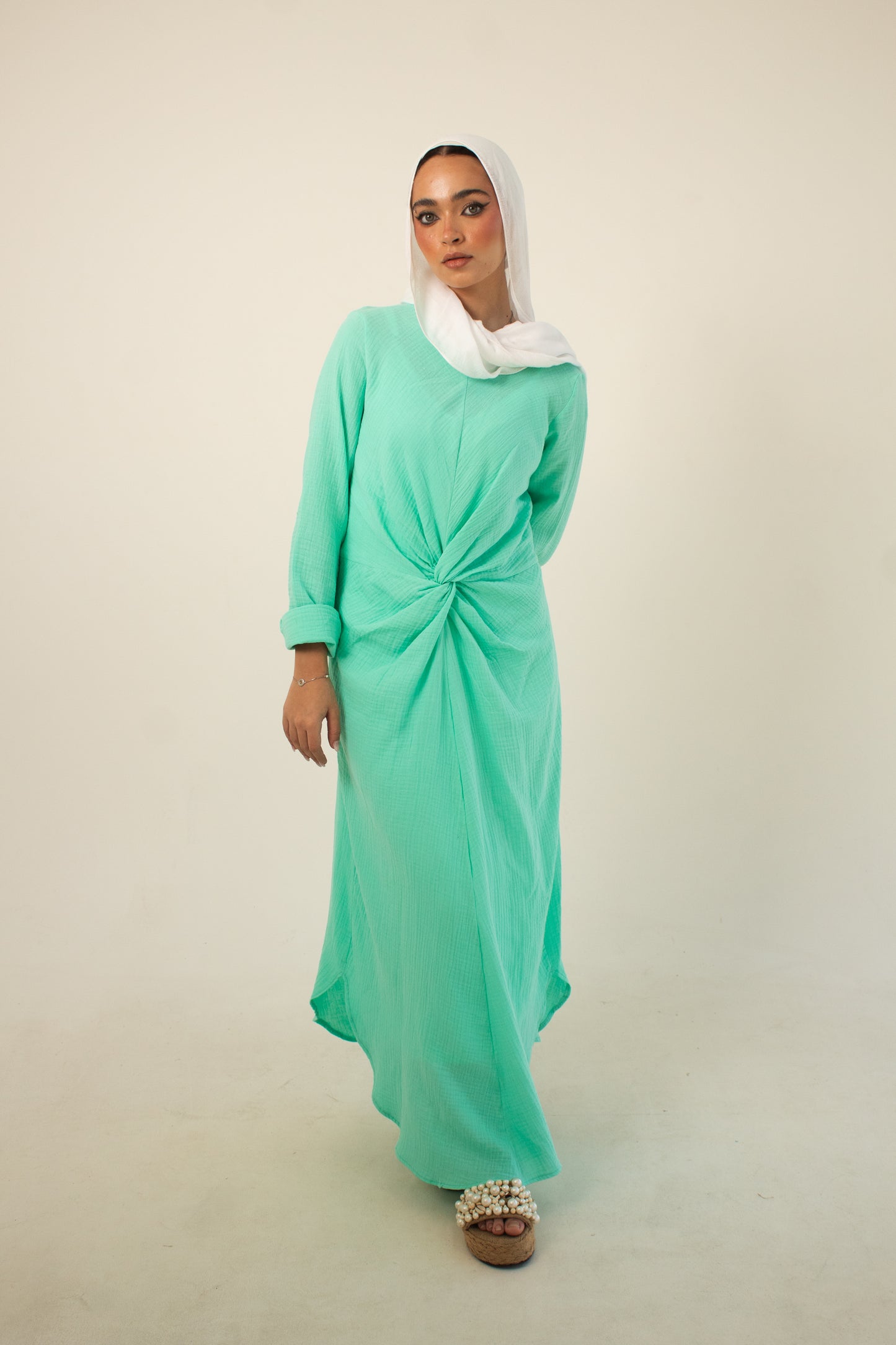 (Sofia dress)Aqua sky linen cotton dress