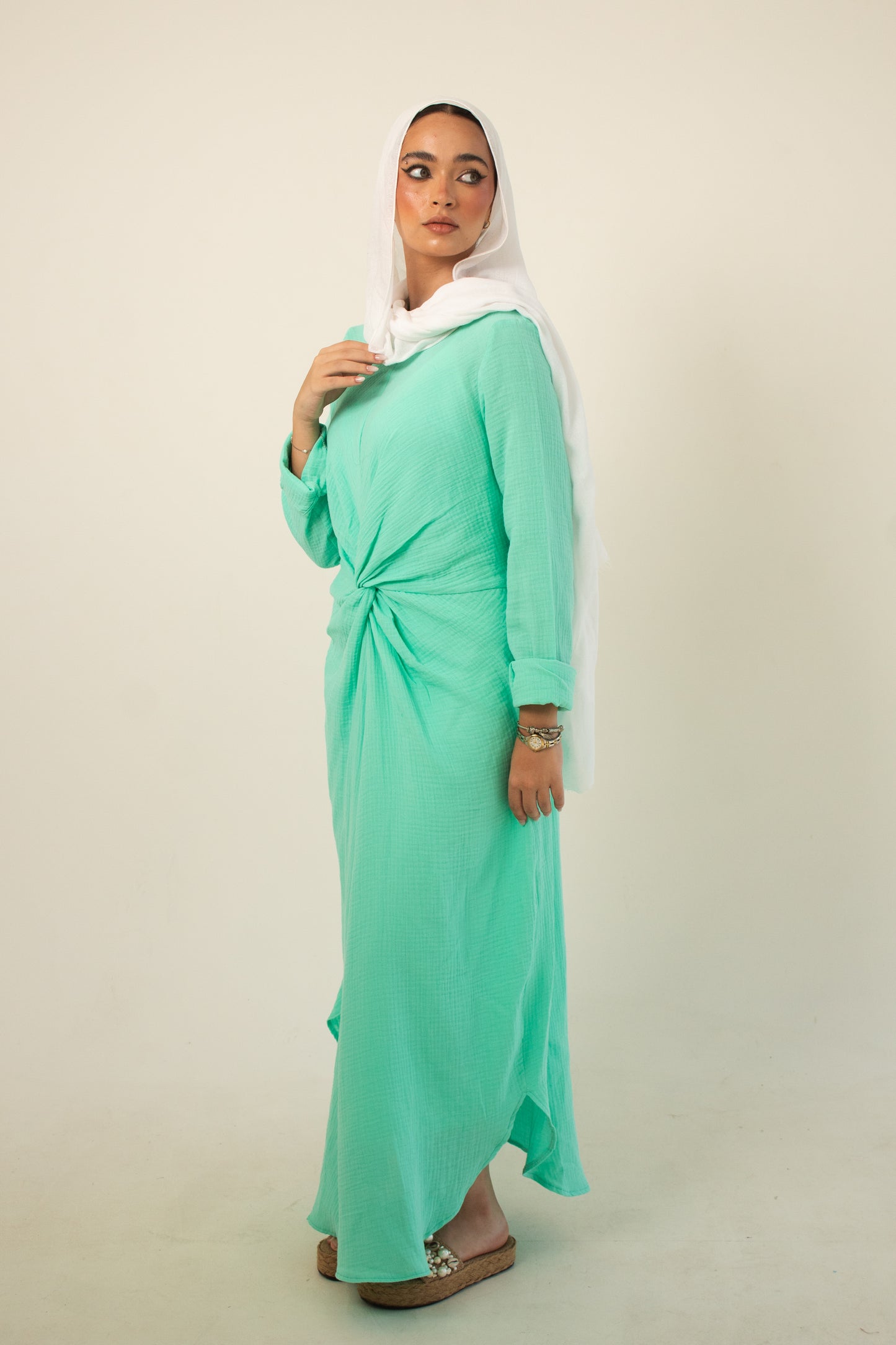 (Sofia dress)Aqua sky linen cotton dress