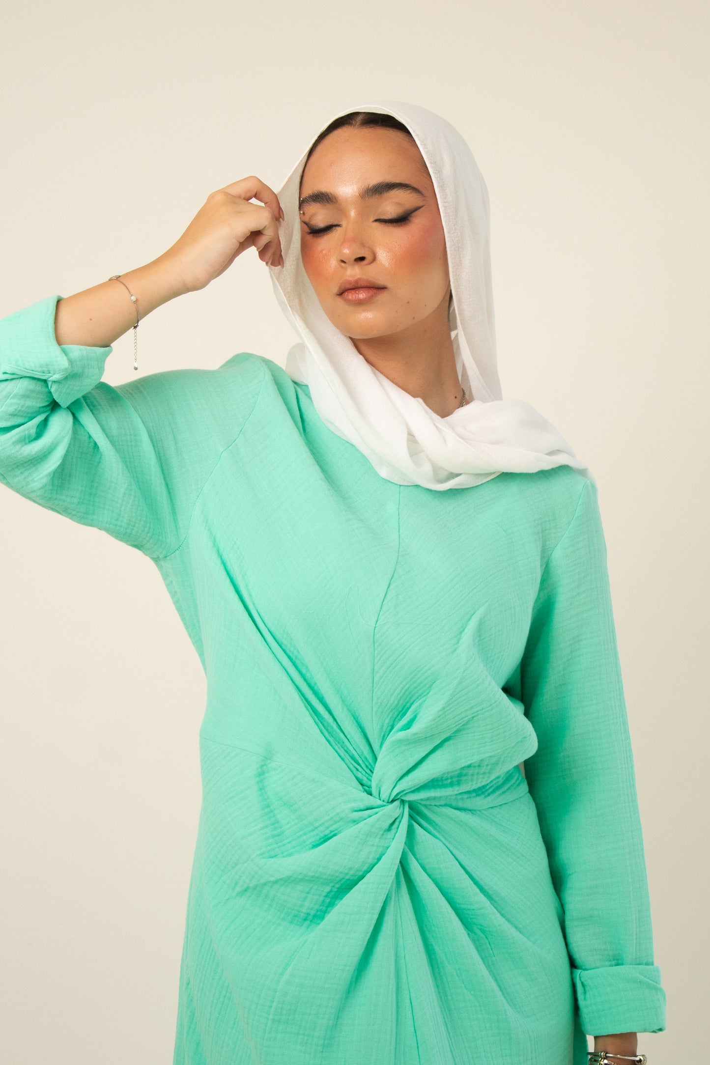 (Sofia dress)Aqua sky linen cotton dress