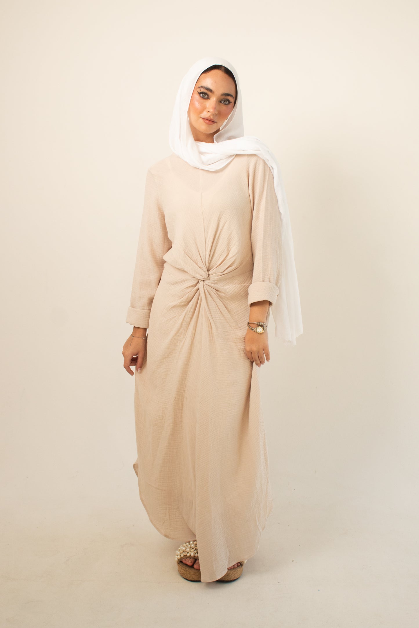 (Sofia dress) beige linen cotton dress