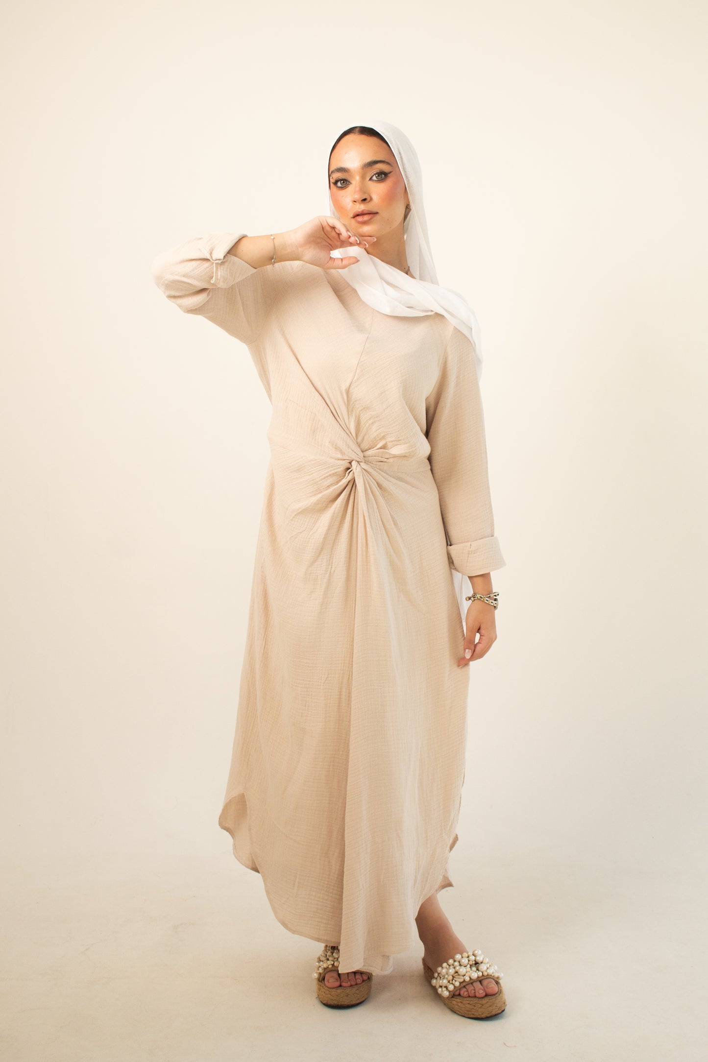 (Sofia dress) beige linen cotton dress