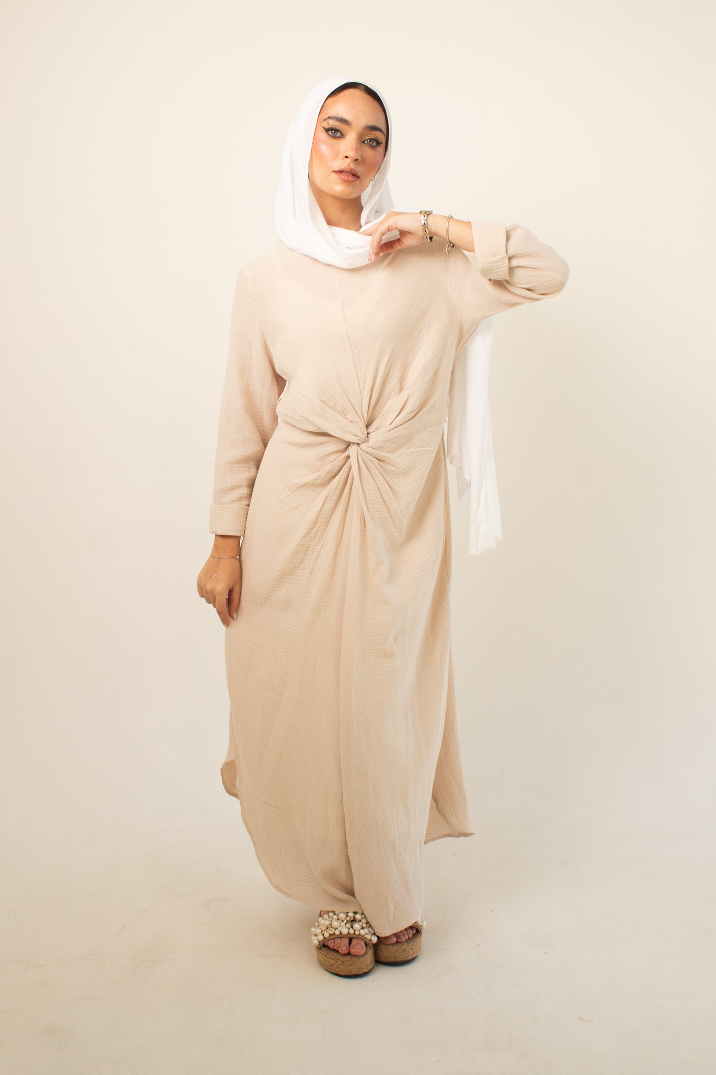 (Sofia dress) beige linen cotton dress