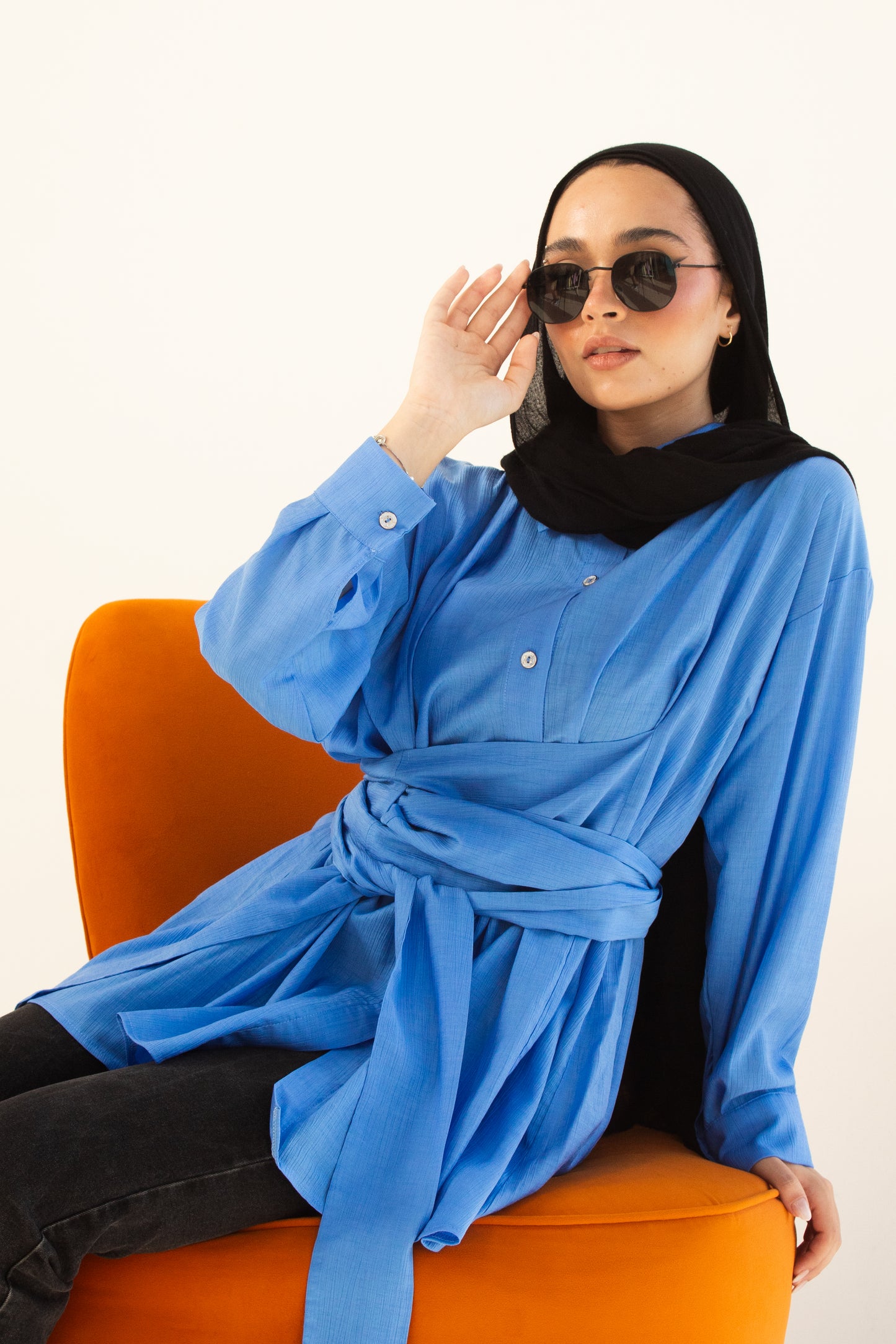 Blue fluffy blouse