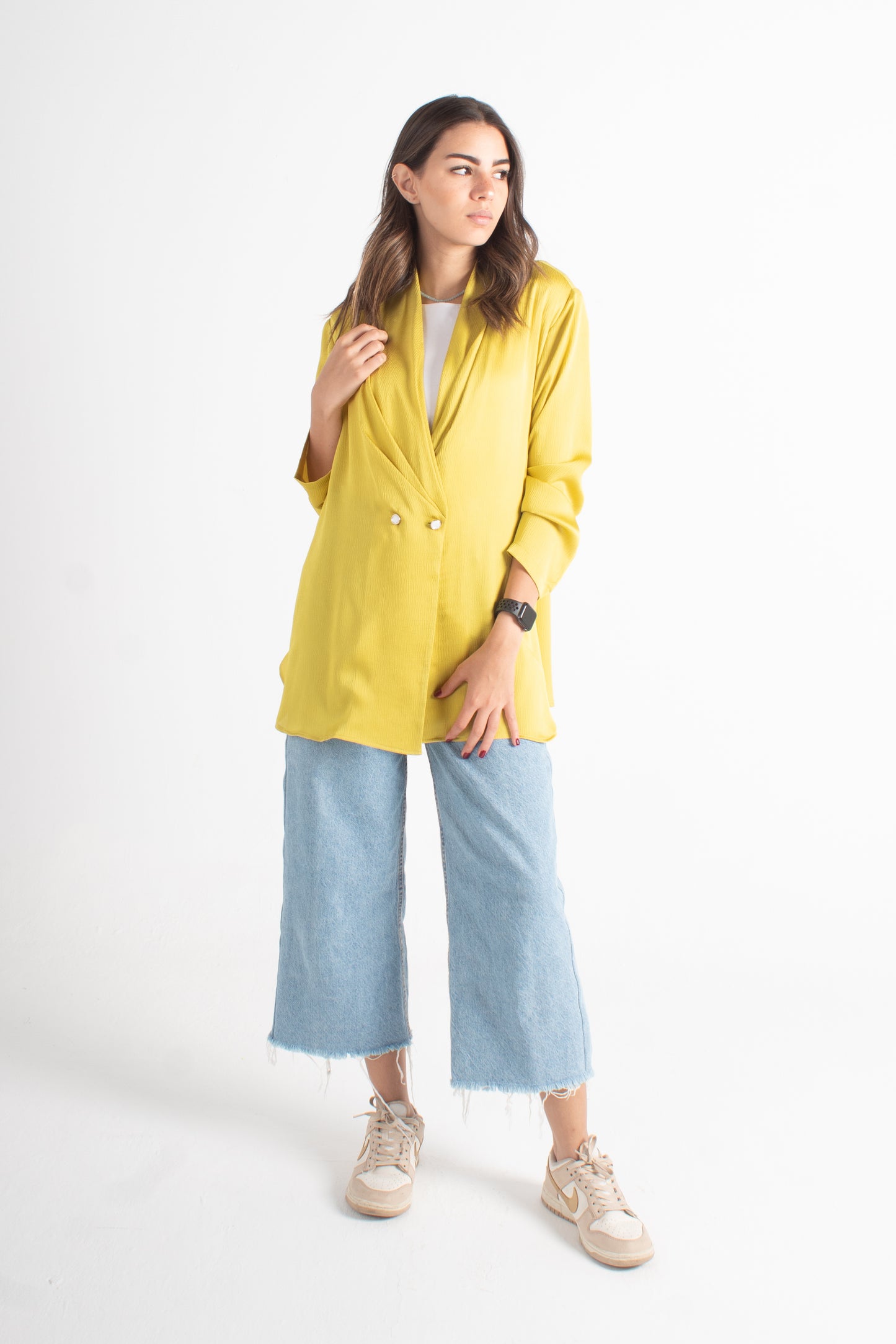 Yellow satin bubble free size jacket
