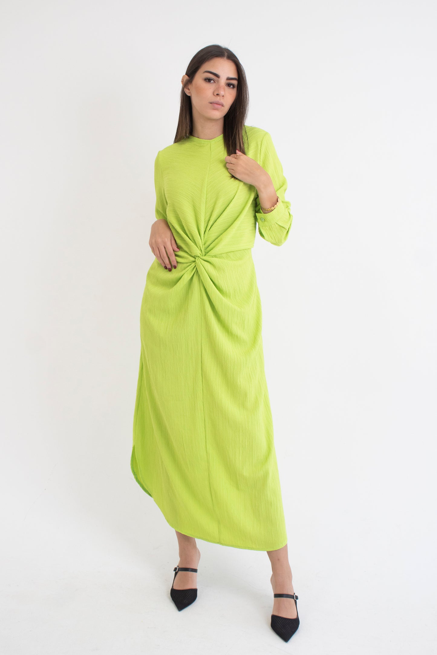 (Sofia dress)Lemon green linen koresha