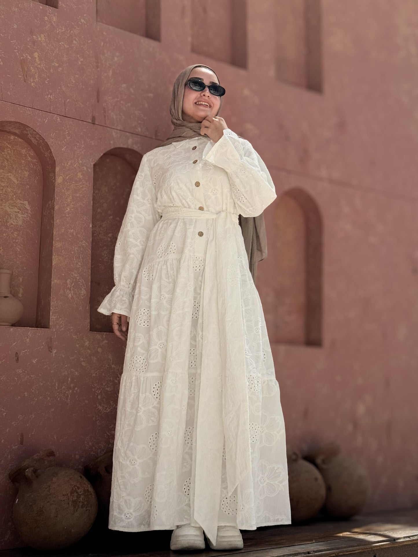 Pure cotton Roqama dress in white